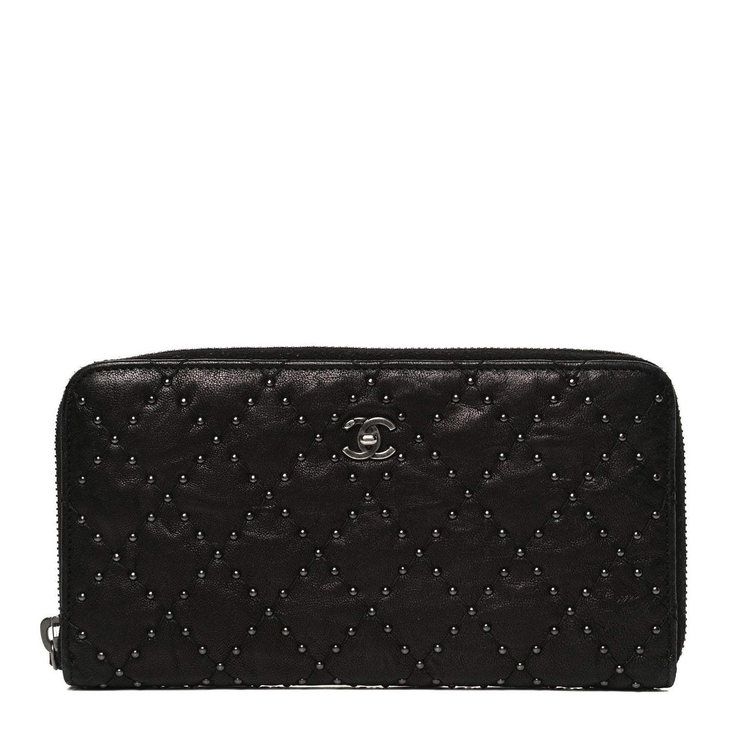 Crumpled Lambskin Studded Paris Dallas Zip Around Wallet Black