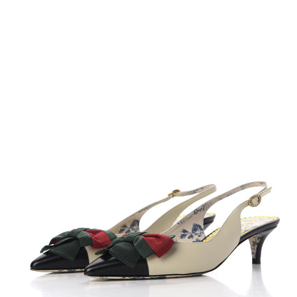 Gucci Malaga Kid Web Bow Jane Low Heel Slingback Pumps 38.5 Vintage White 2 of 15
