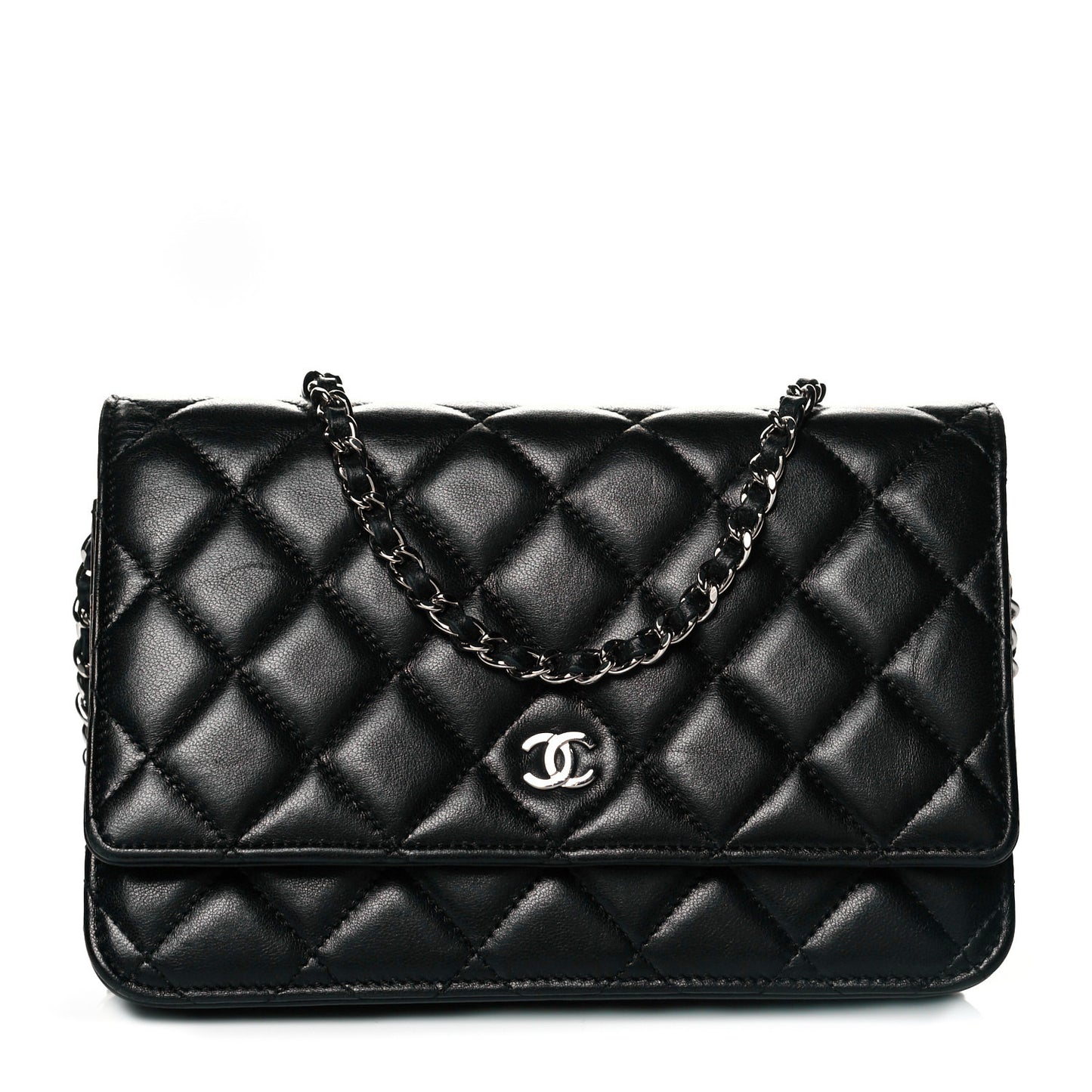 Lambskin Quilted Wallet On Chain WOC Black