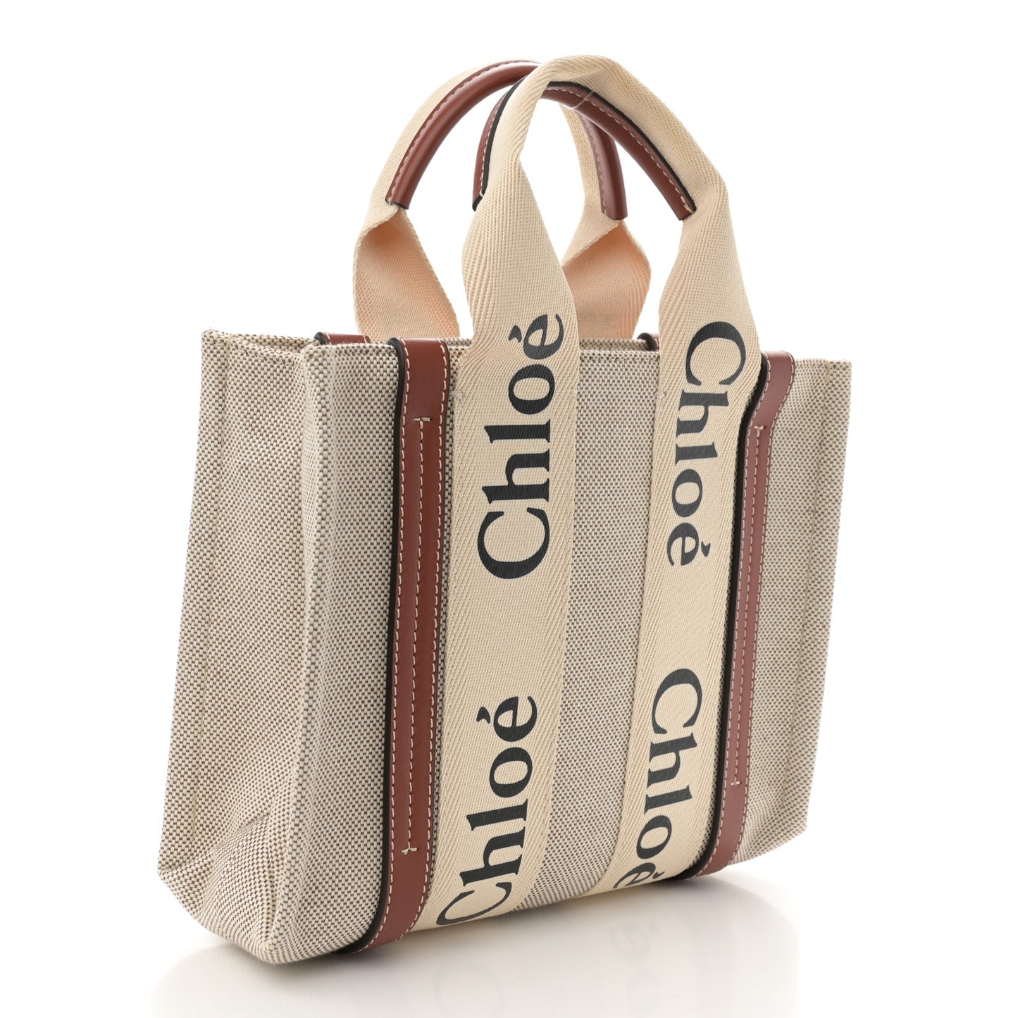 Cotton Calfskin Small Woody Ribbon Tote White Brown