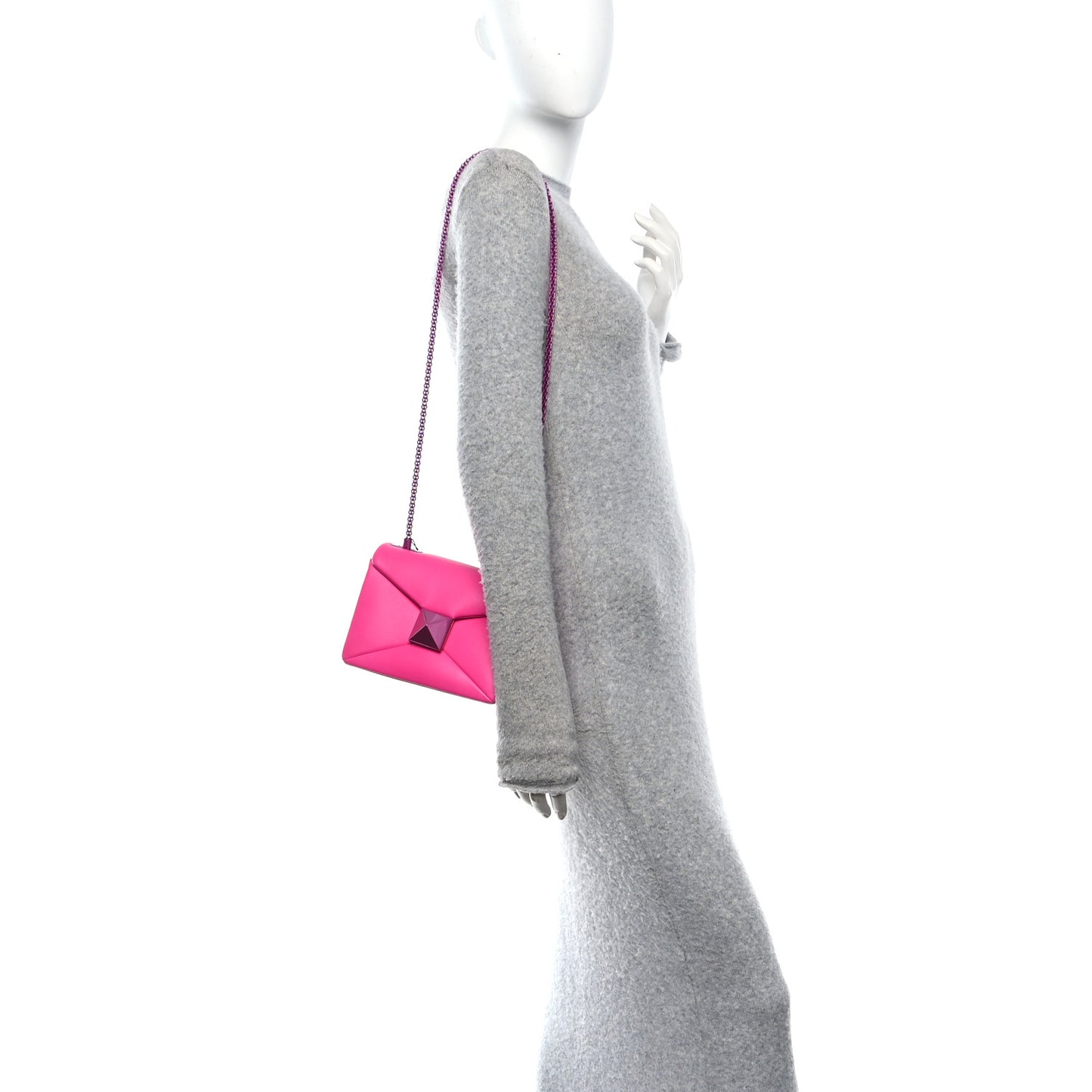 Nappa Monochrome One Stud Chain Clutch Pink PP
