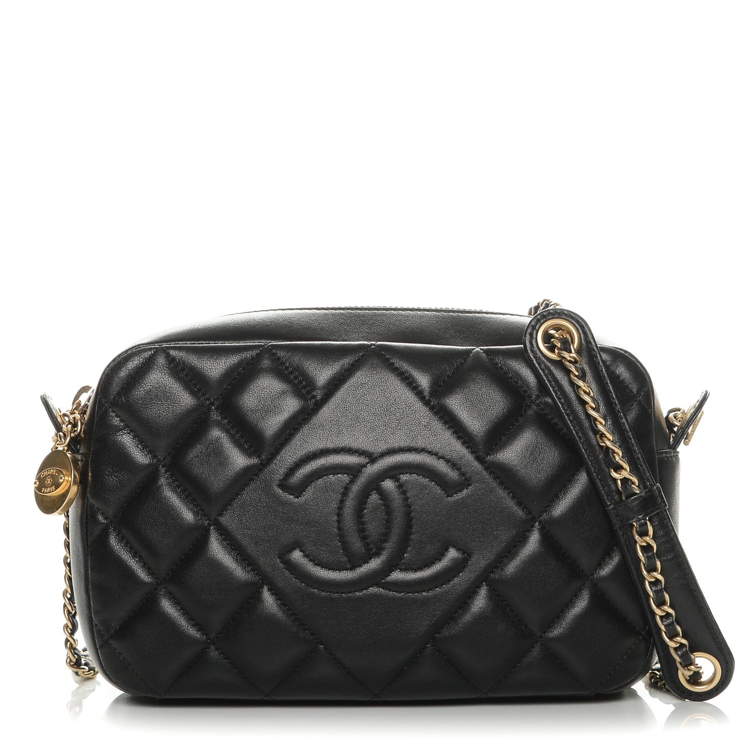 Chanel Lambskin Quilted Small Diamond CC Camera Case Black 1 of 7