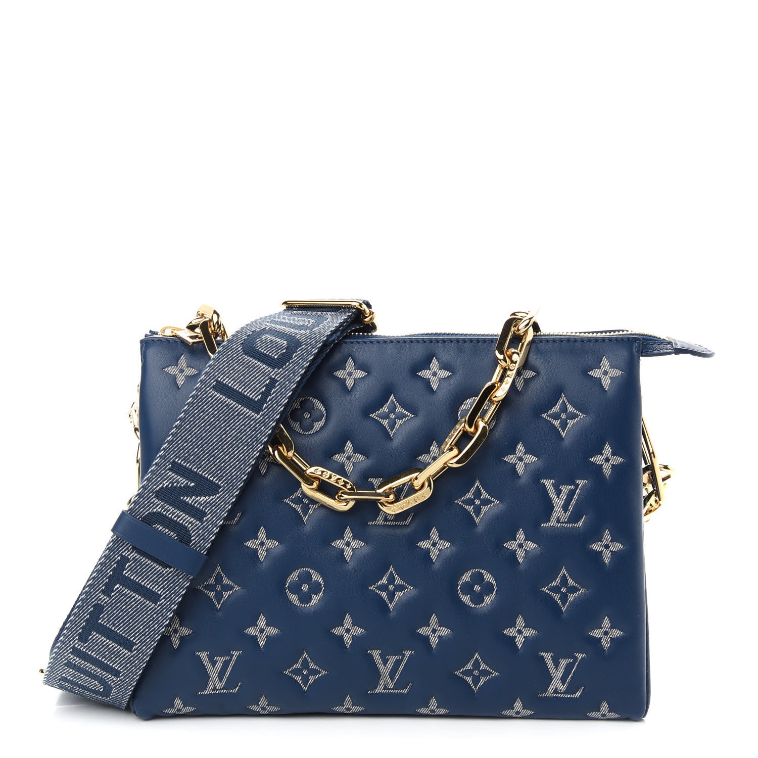 Louis Vuitton Lambskin Embossed Monogram Coussin PM Denim Blue 1 of 8