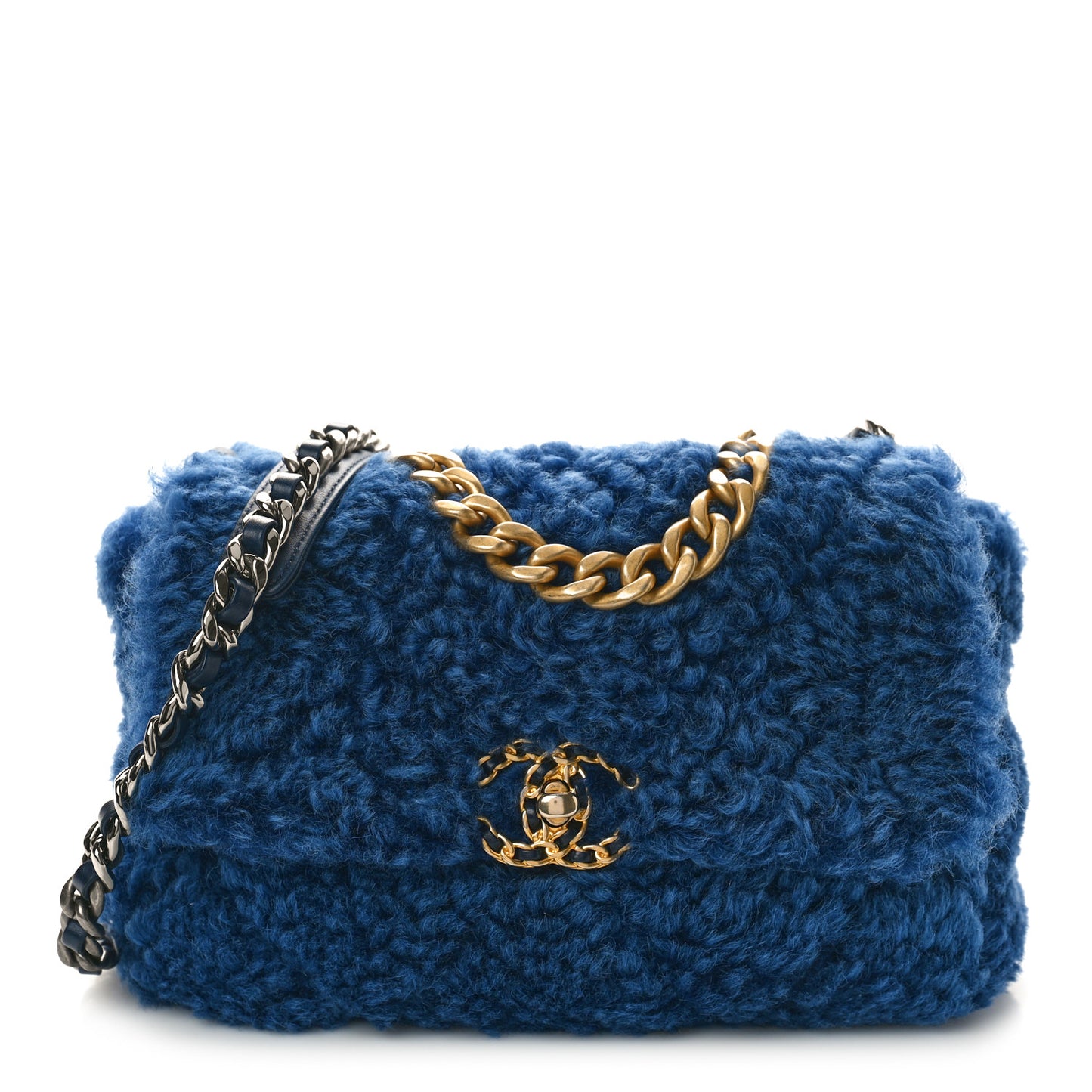 Shearling Sheepskin Medium Chanel 19 Flap Blue