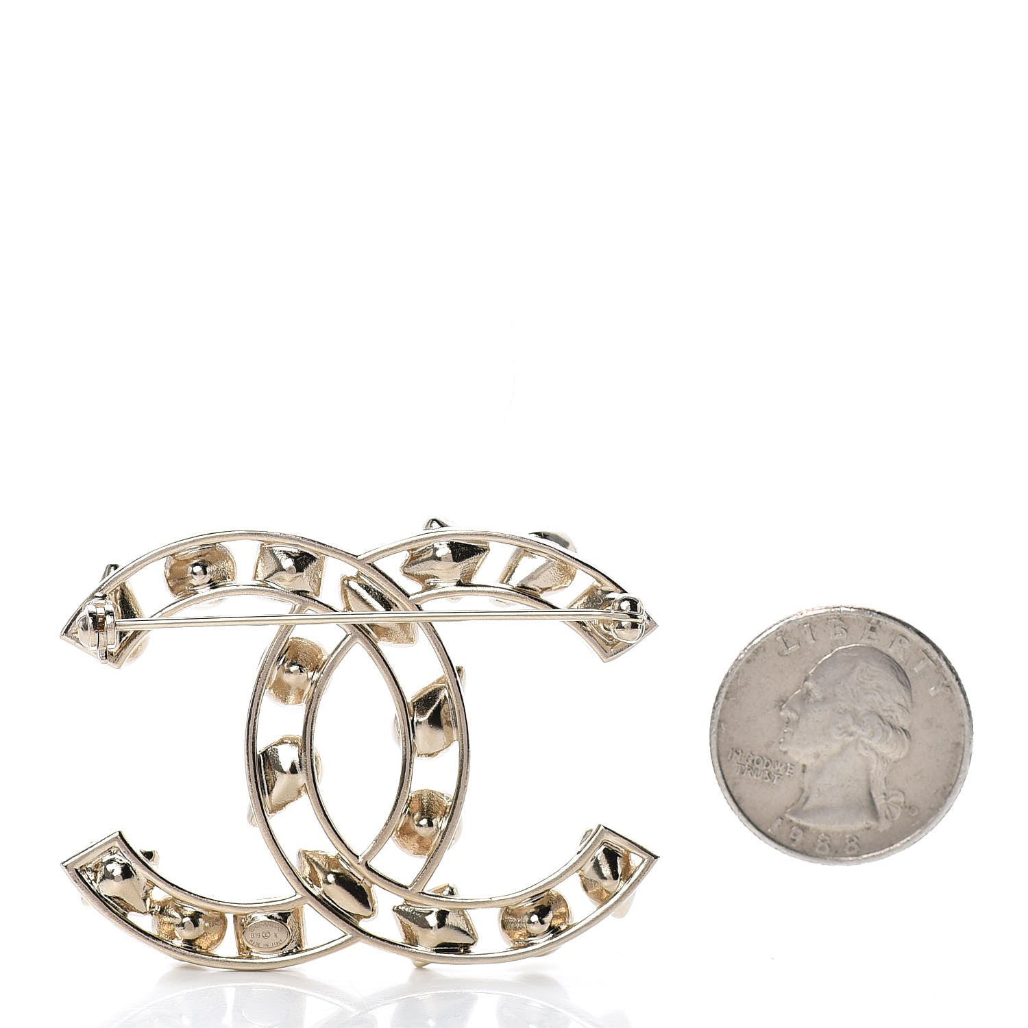 Chanel Metal Glass Pearl CC Crystal Snowfall Brooch Gold 3 of 5