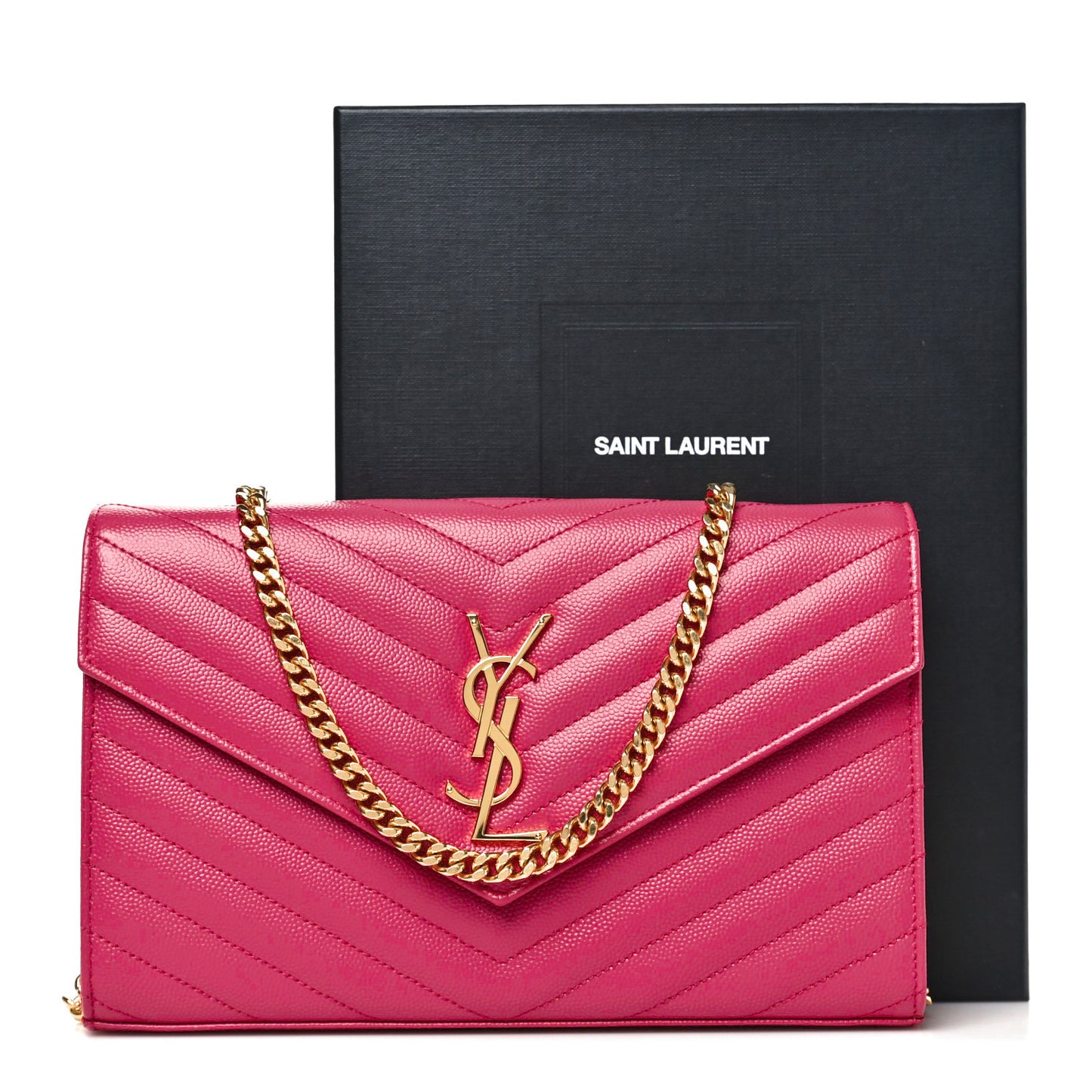 Grain De Poudre Matelasse Chevron Monogram Chain Wallet Fuxia Couture