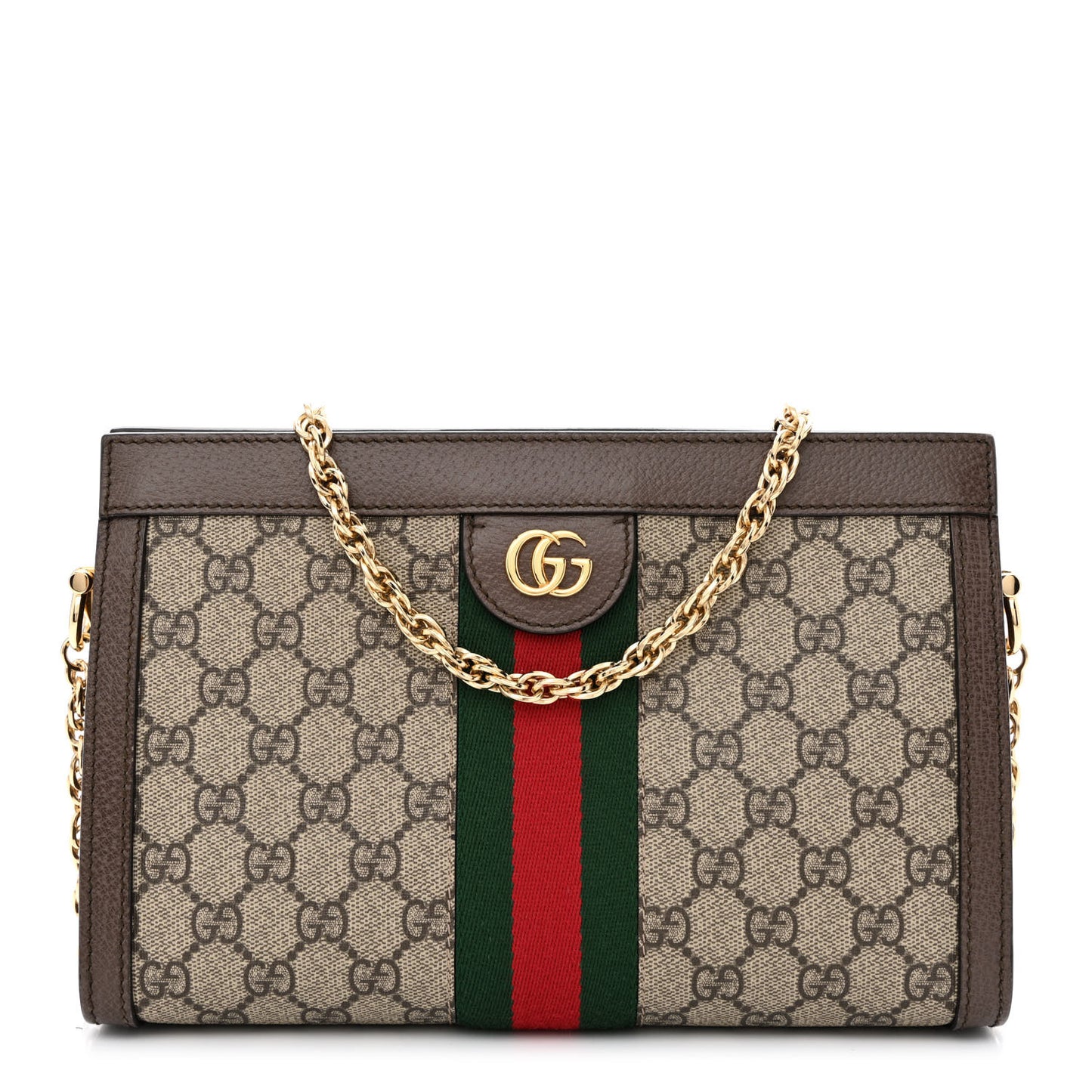 GG Supreme Monogram Web Small Ophidia Chain Shoulder Bag Brown