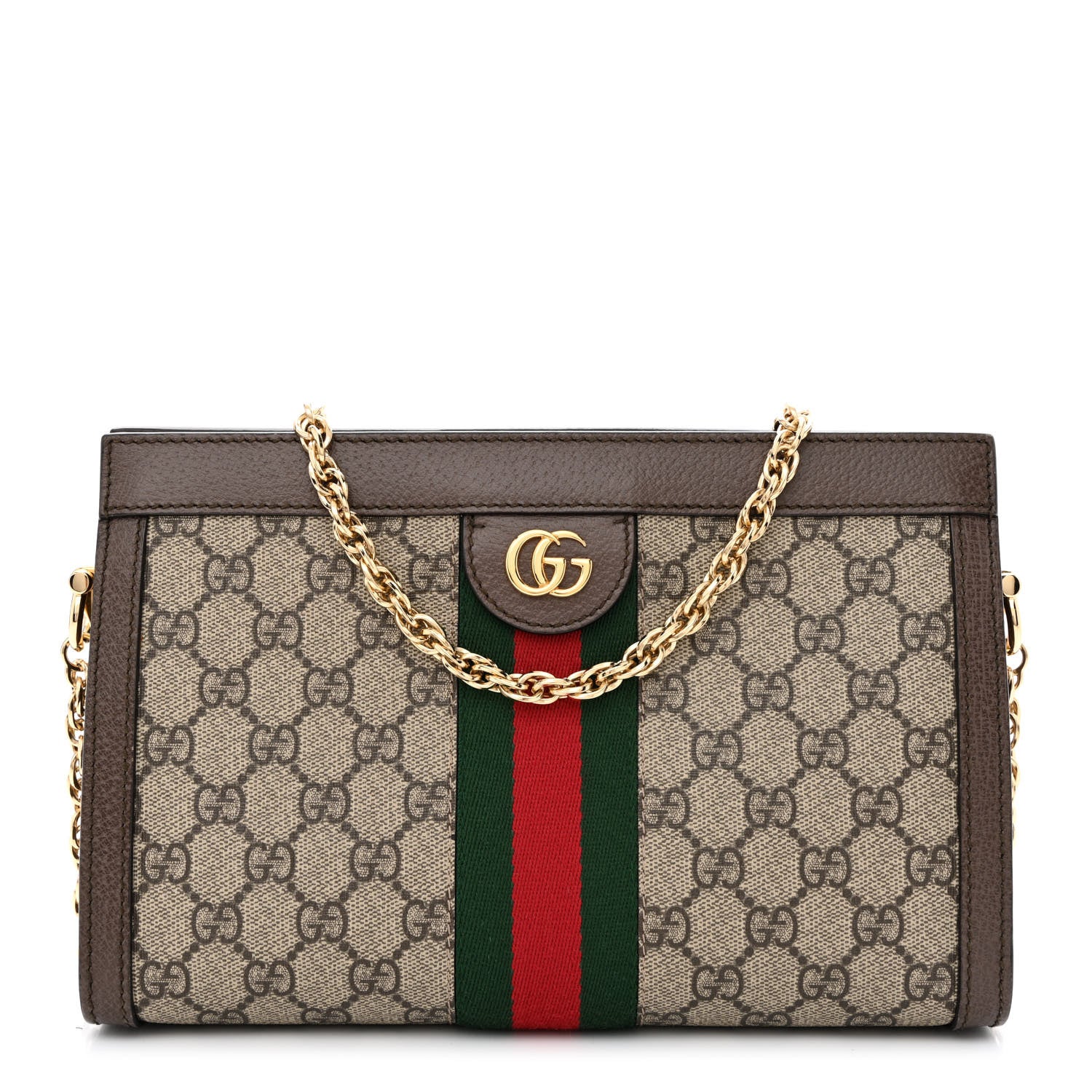 Gucci GG Supreme Monogram Web Small Ophidia Chain Shoulder Bag Brown 1 of 10