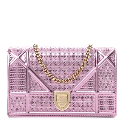 Christian Dior Metallic Patent Micro-Cannage Diorama Wallet on Chain Pouch Pink 1 of 10