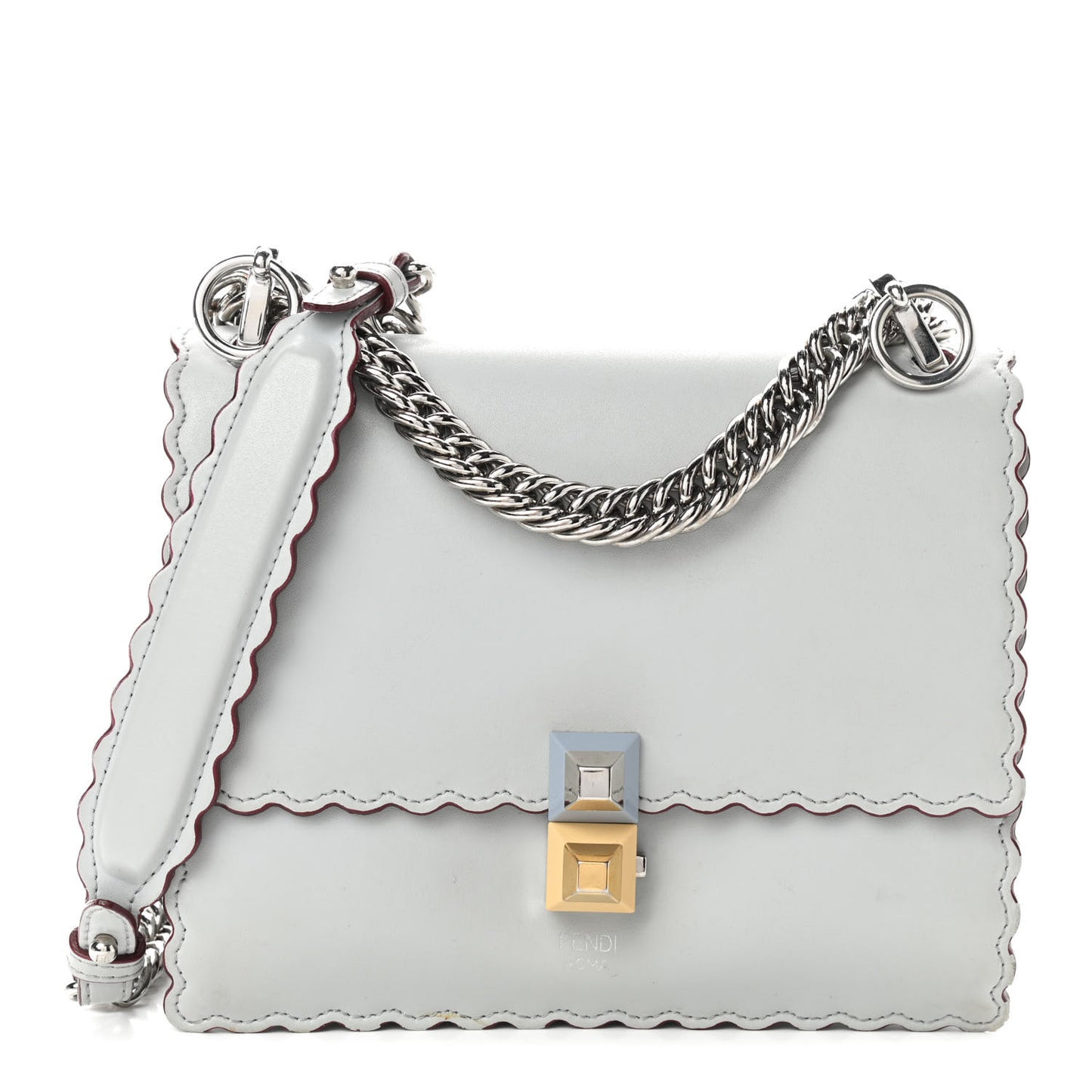 Vitello Liberty Scalloped Studded Small Kan I Shoulder Bag Grigio Perla