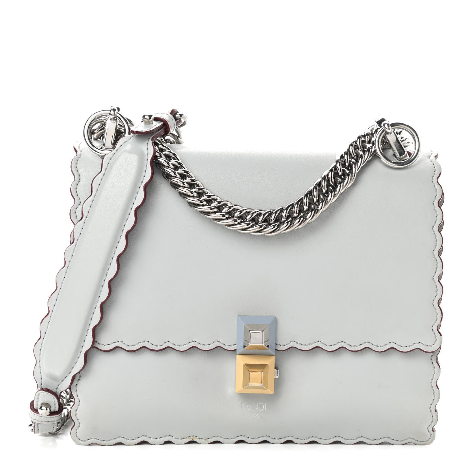 Fendi Vitello Liberty Scalloped Studded Small Kan I Shoulder Bag Grigio Perla 1 of 9