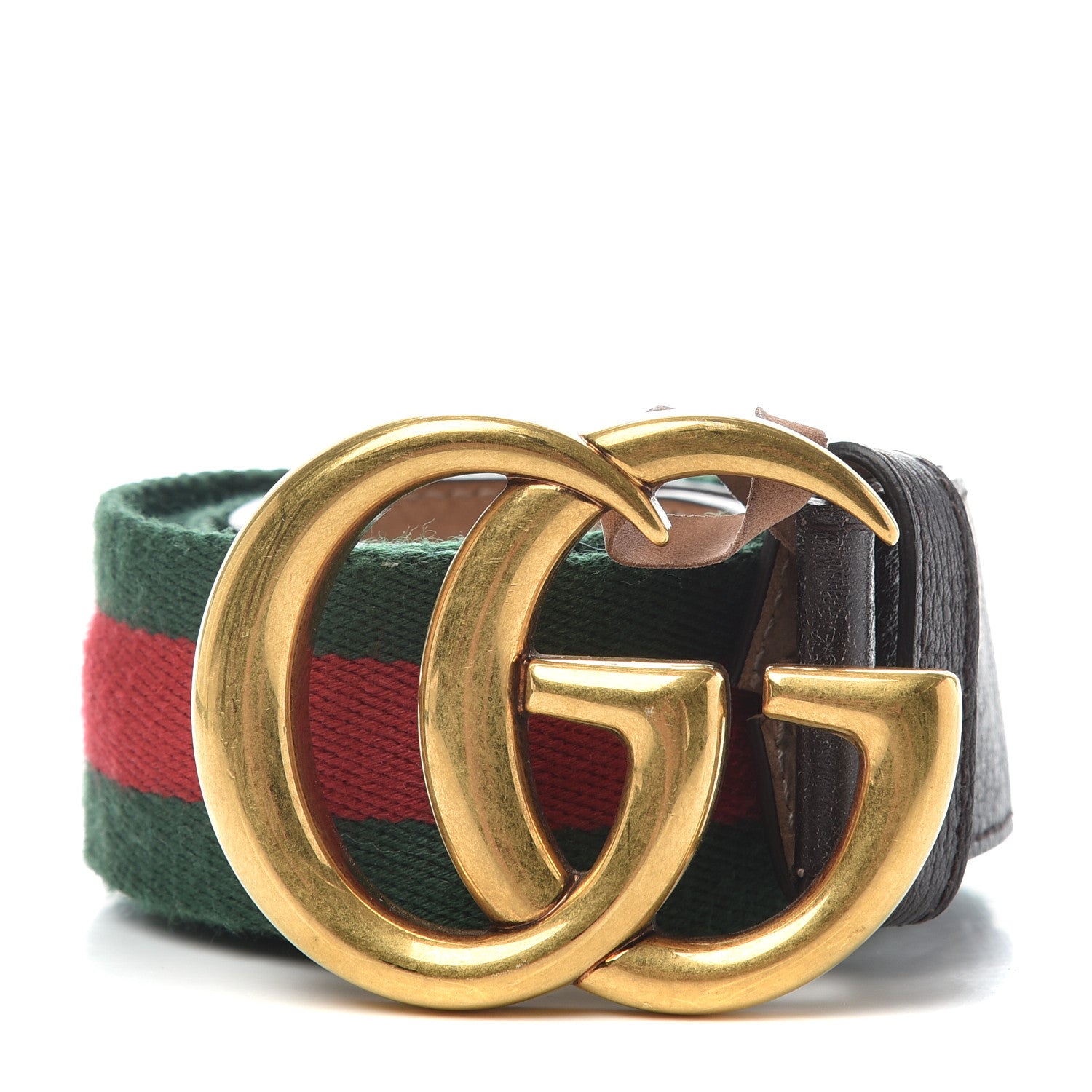 Gucci Nylon Textured Calfskin Double G Web 40mm Belt 85 34 Green Red Dark Cocoa 1 of 8