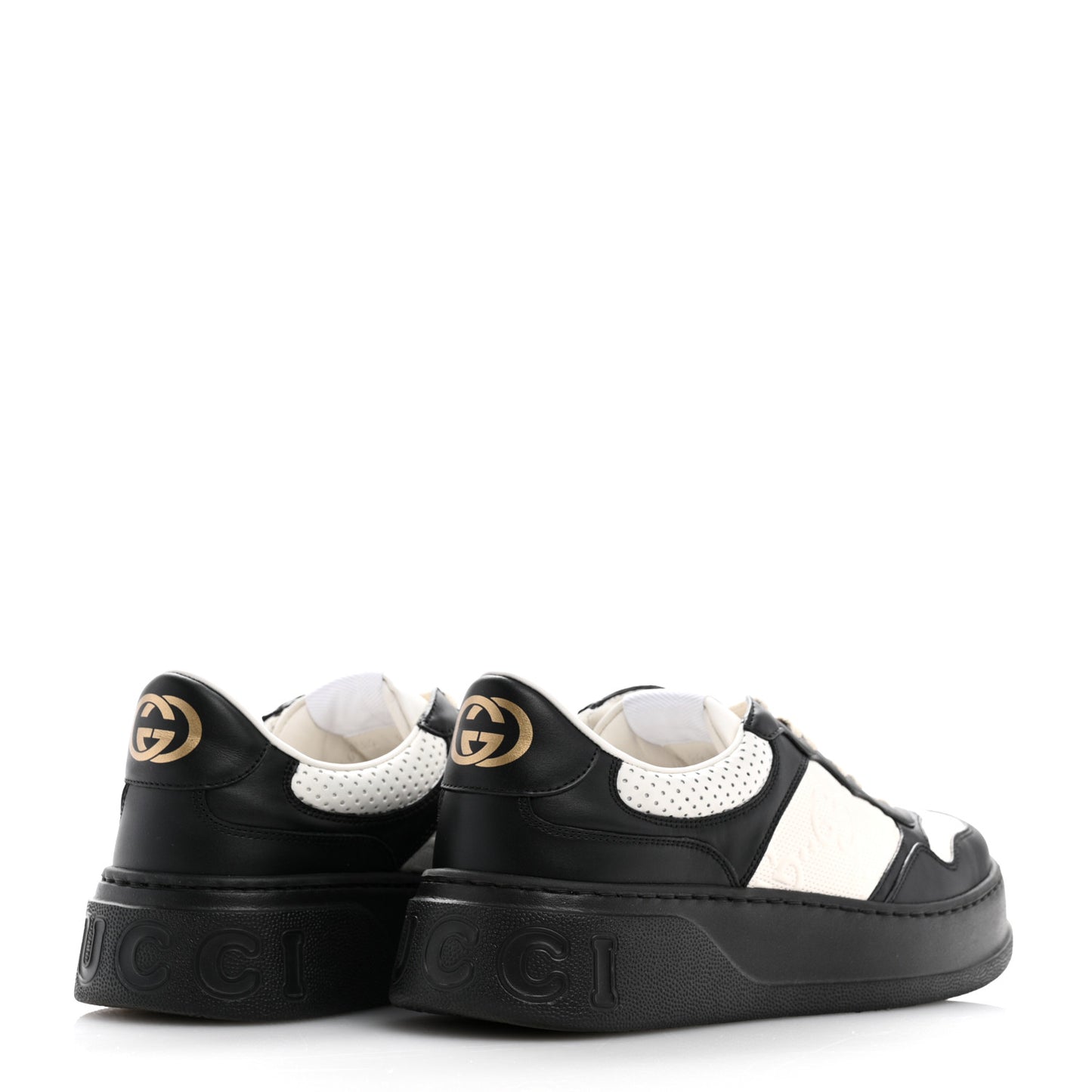 Calfskin GG Tennis Embossed Perforated Mens Interlocking G 55mm Sneakers 8.5 Black White