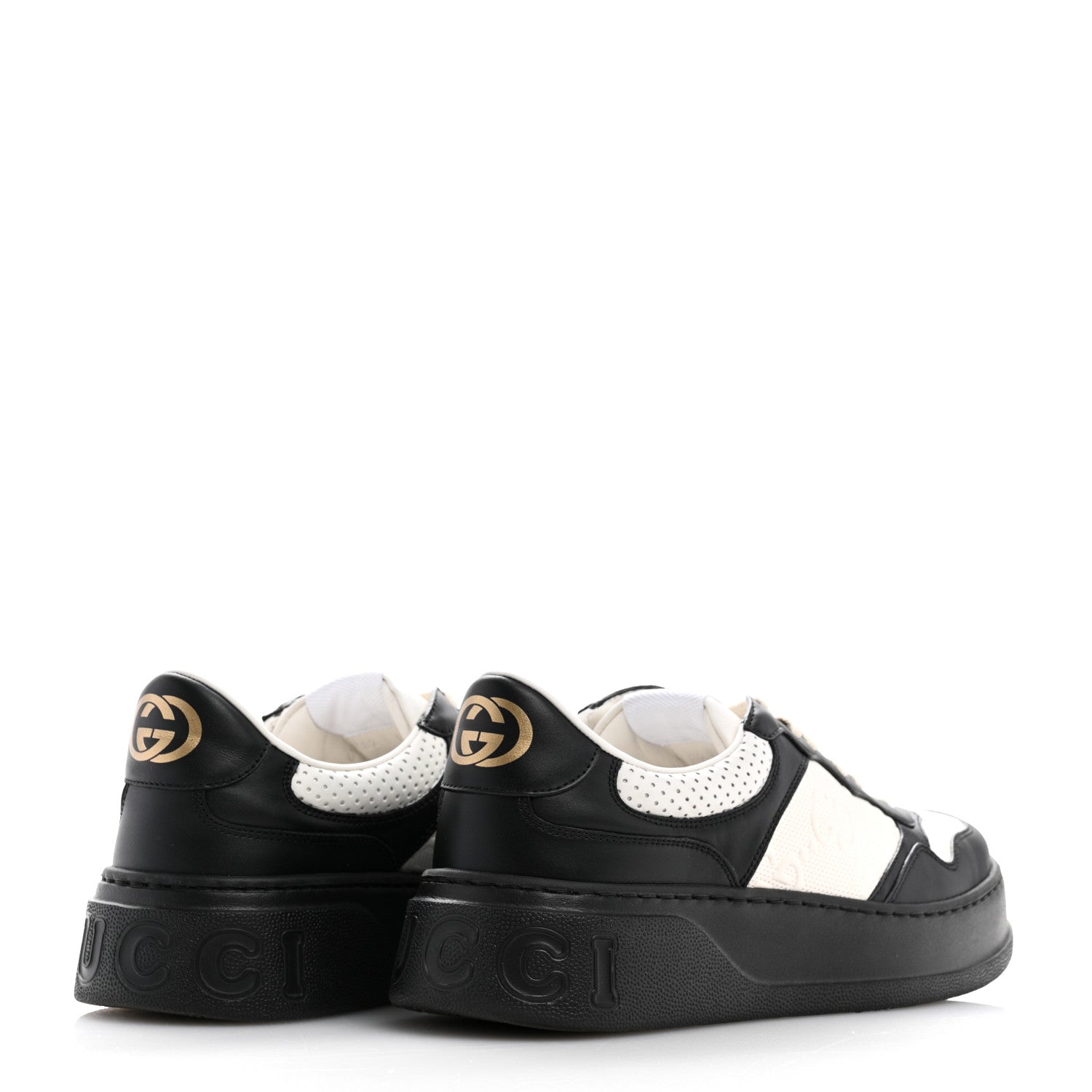 Gucci Calfskin GG Tennis Embossed Perforated Mens Interlocking G 55mm Sneakers 8.5 Black White 5 of 8