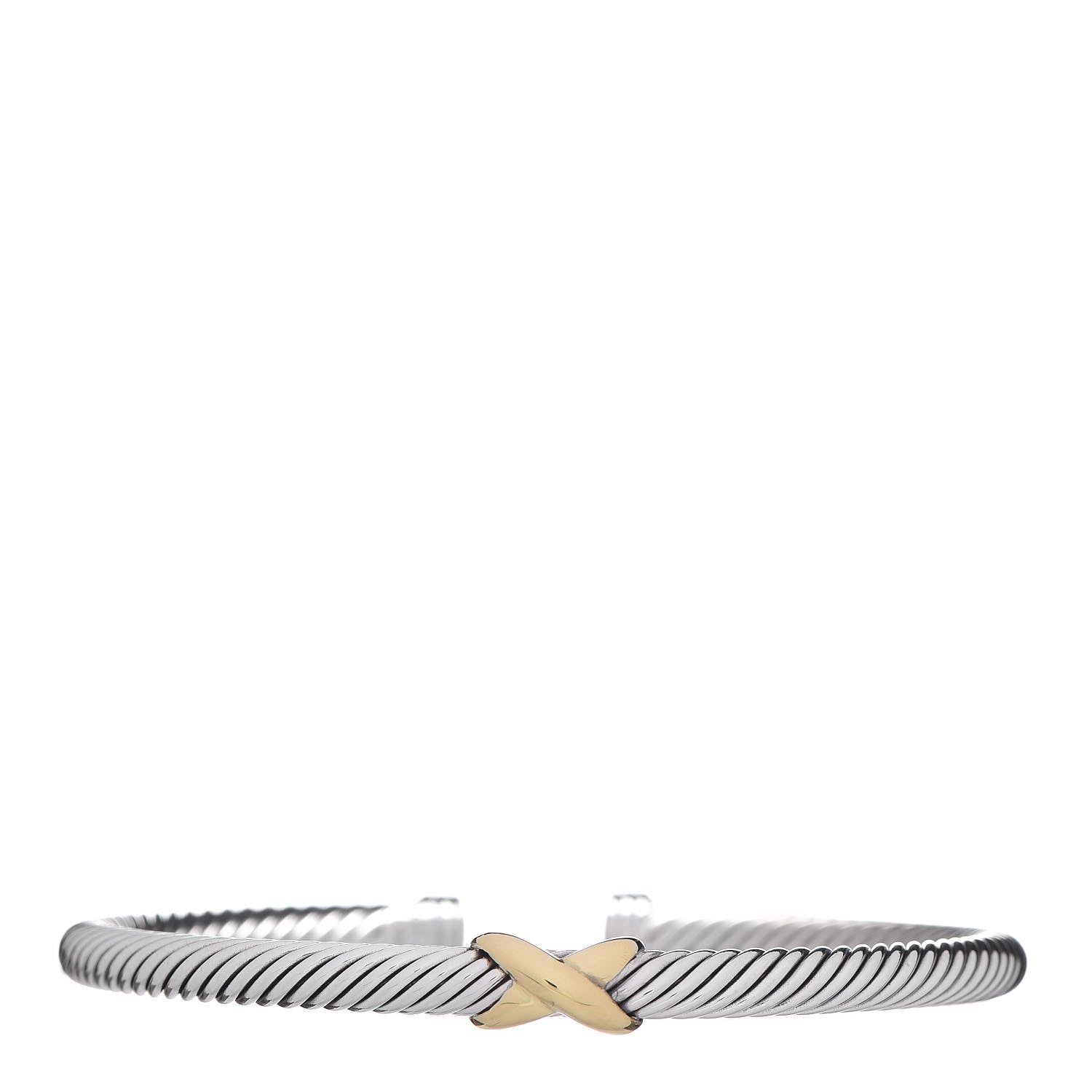 David Yurman Sterling Silver 18K Yellow Gold 4mm X Station Cable Bracelet 1 of 4