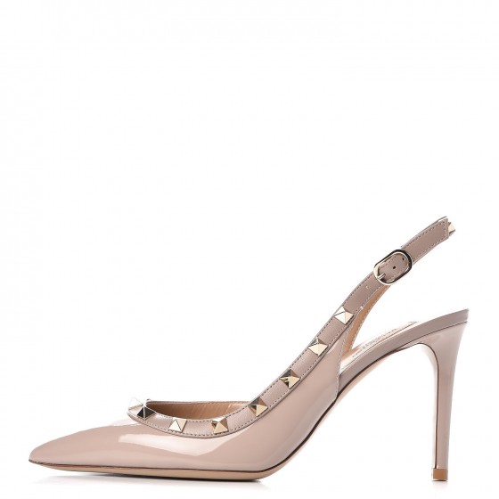 Valentino Garavani Patent Rockstud Half D'Orsay Slingback 85mm Pumps 37 Poudre 1 of 8