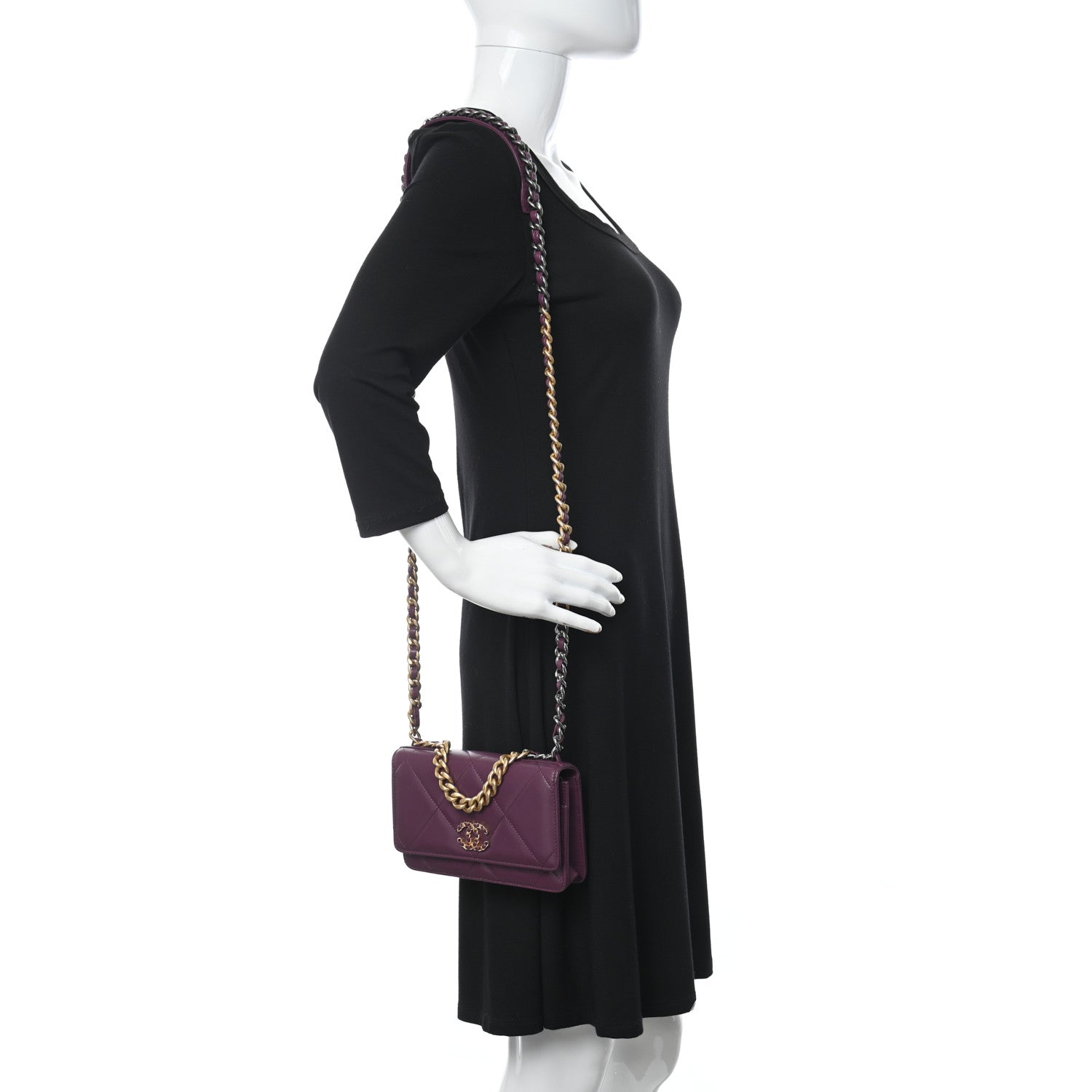 Chanel Lambskin Quilted Chanel 19 Wallet On Chain WOC Purple 2 of 14