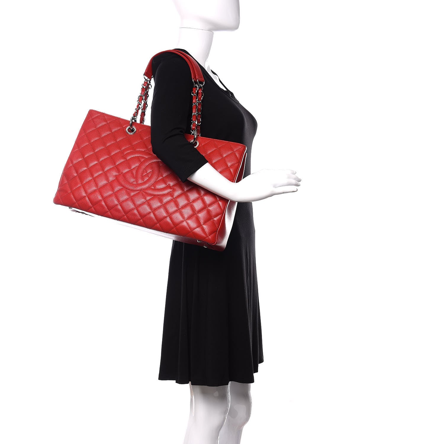 Chanel Caviar Quilted XL Grand Shopping Tote GST Red 2 of 10