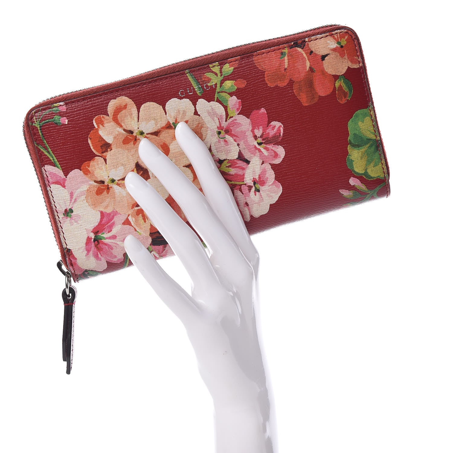 Gucci Shangai Calfskin Blooms Print Zip Around Wallet Romantic Cerise Multicolor 2 of 11