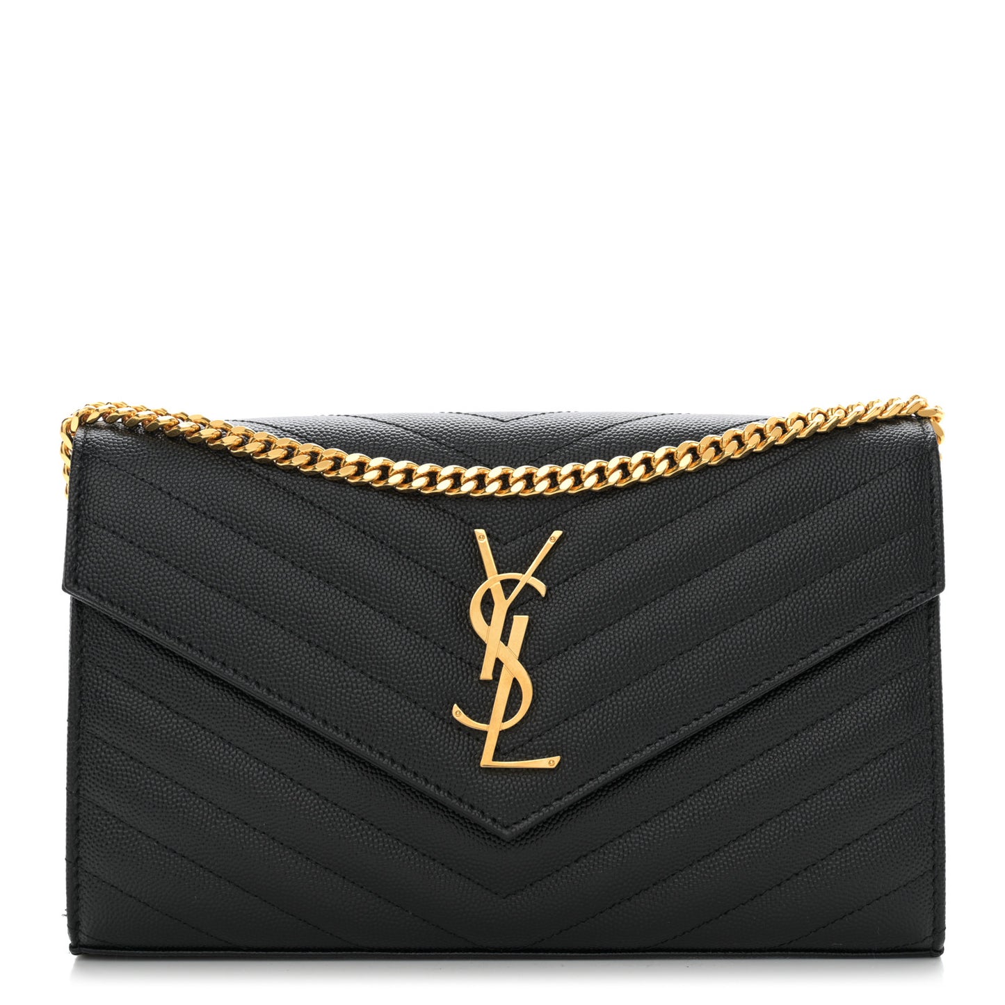 Grain De Poudre Matelasse Chevron Monogram Chain Wallet Black