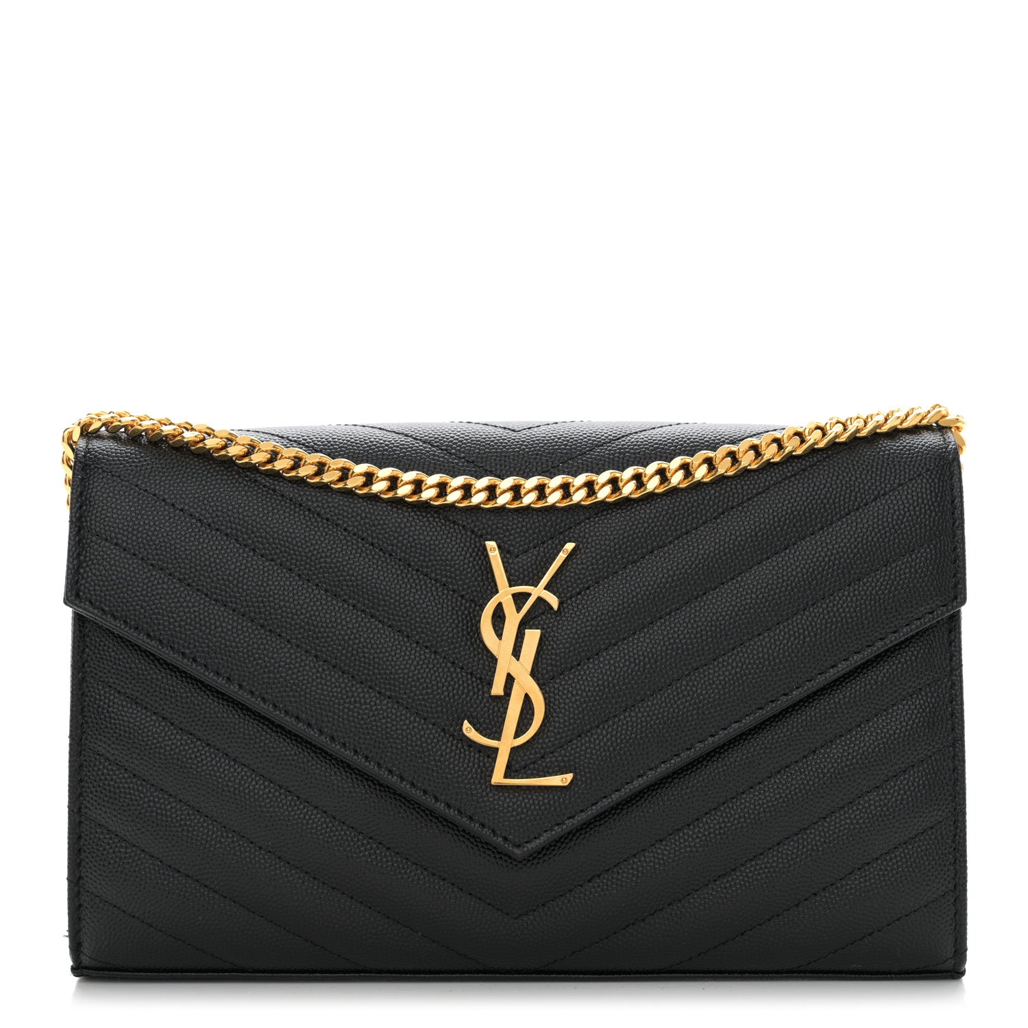 Saint Laurent Grain De Poudre Matelasse Chevron Monogram Chain Wallet Black 1 of 10