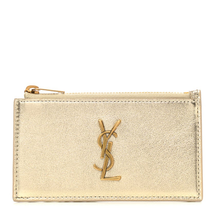 Saint Laurent Calfskin Monogram Fragments Zippered Card Case Platino 1 of 7