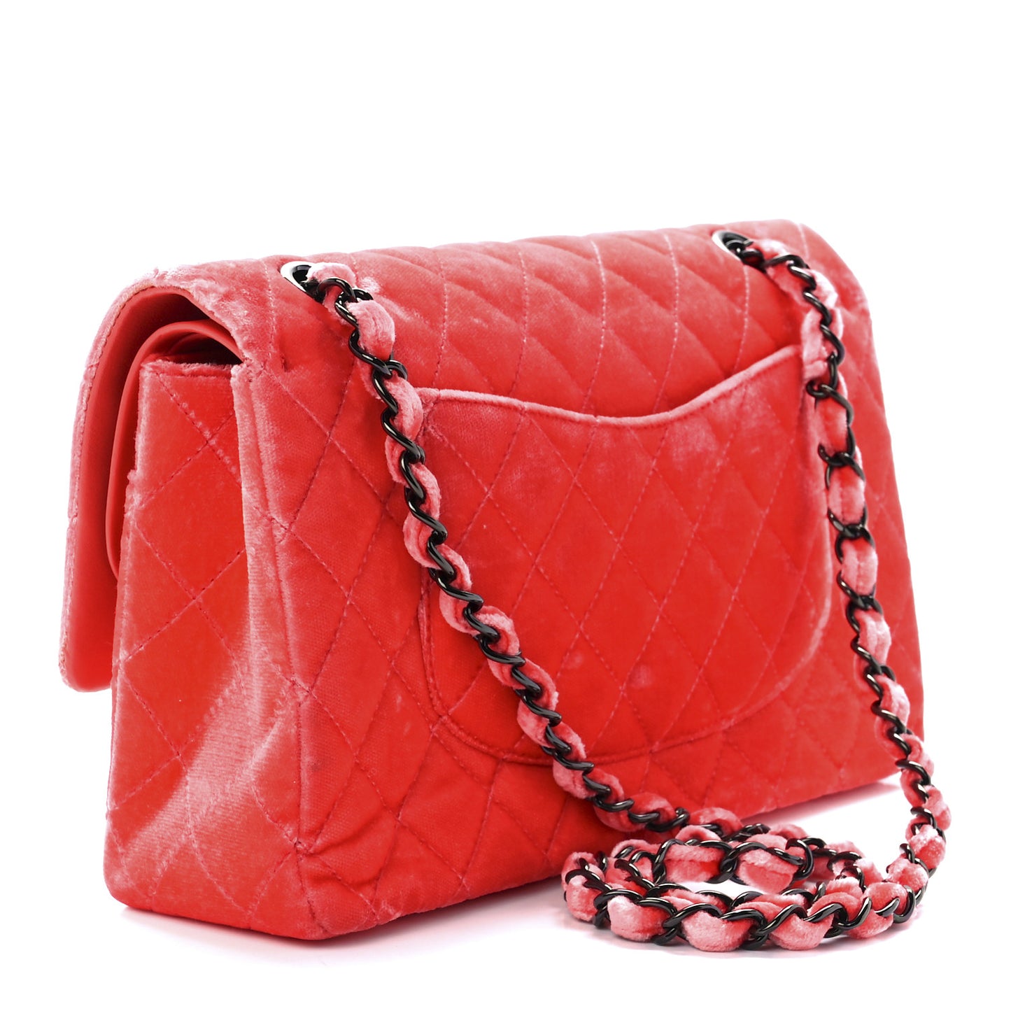 Velvet Quilted Medium Double Flap Coral