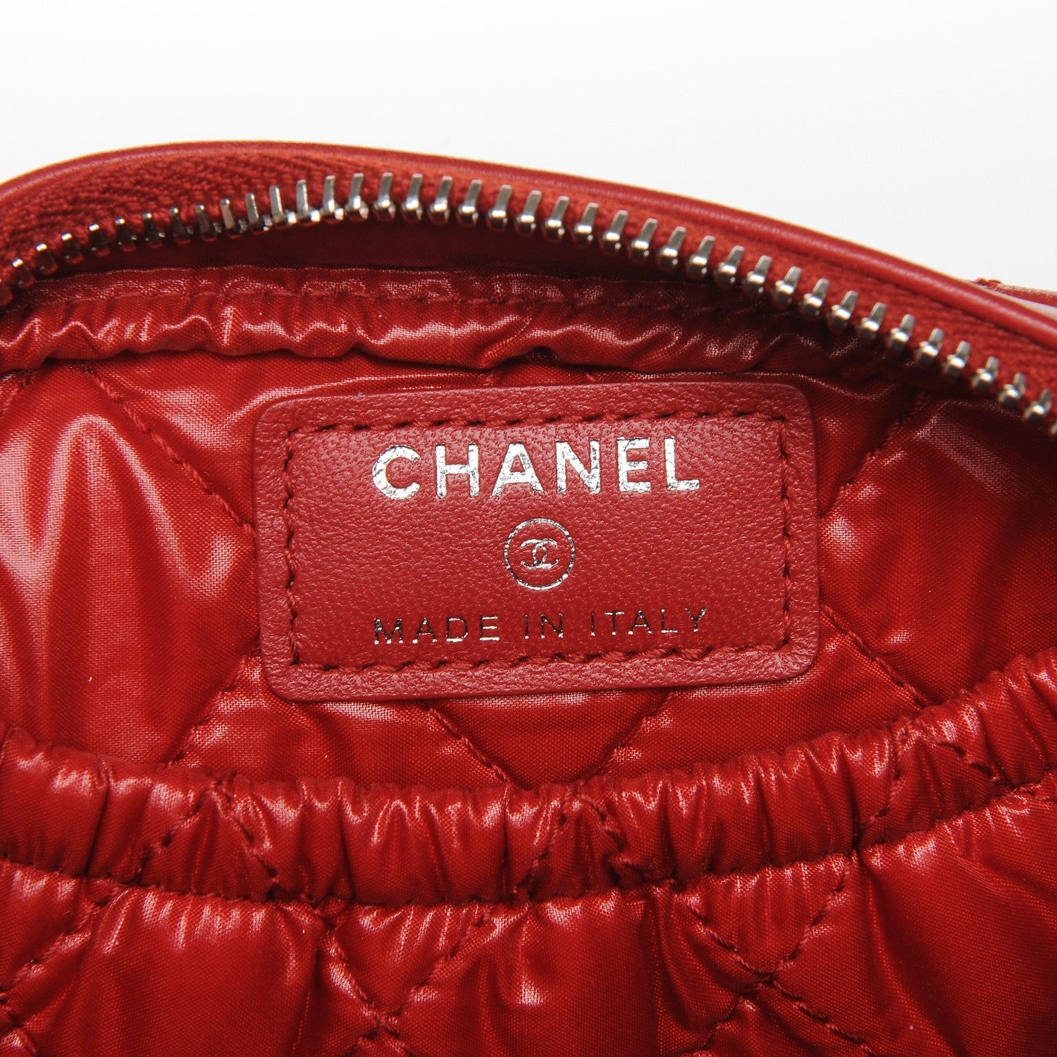 Chanel Lambskin Quilted Small Curvy Pouch Cosmetic Case Red 6 of 6