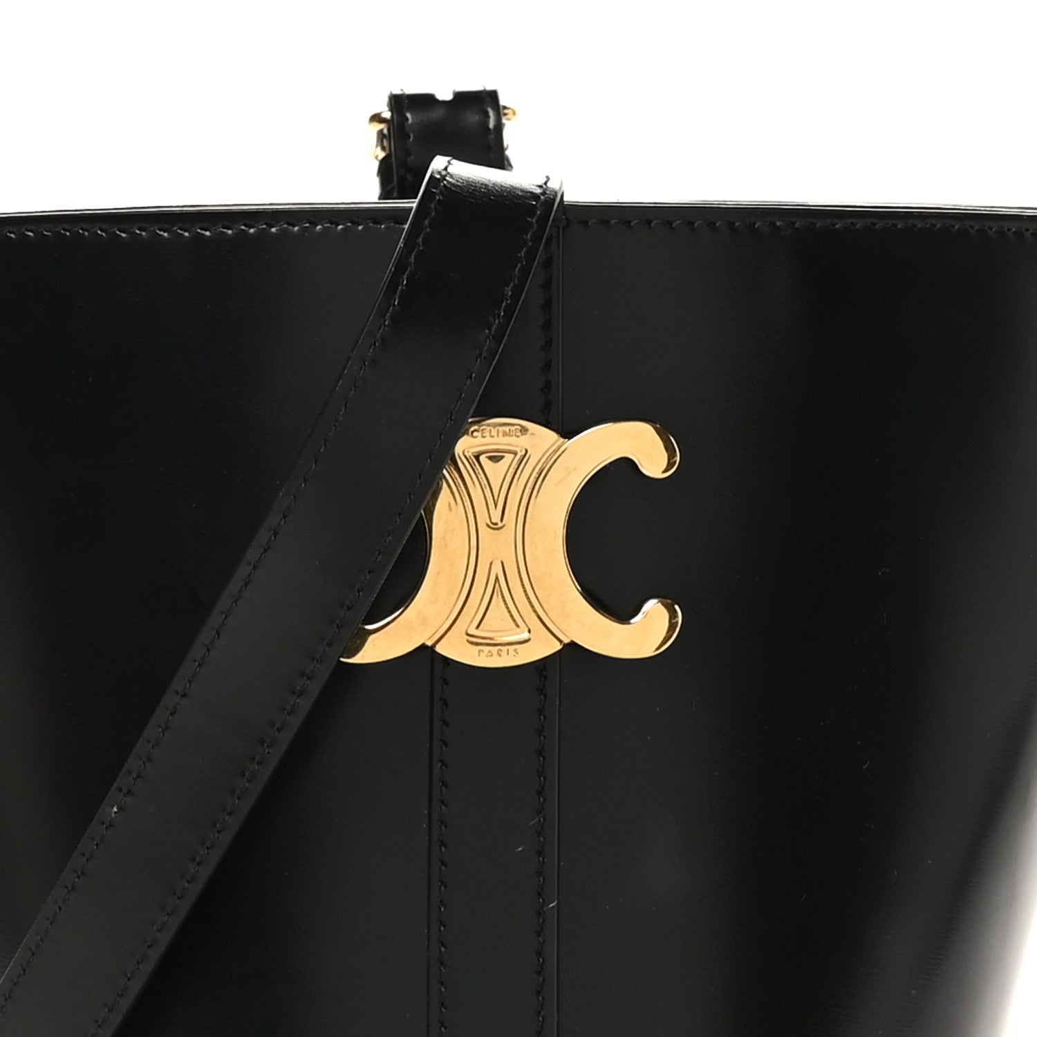 Celine Shiny Calfskin Triomphe Bucket Bag Black 1870168 – FASHIONPHILE