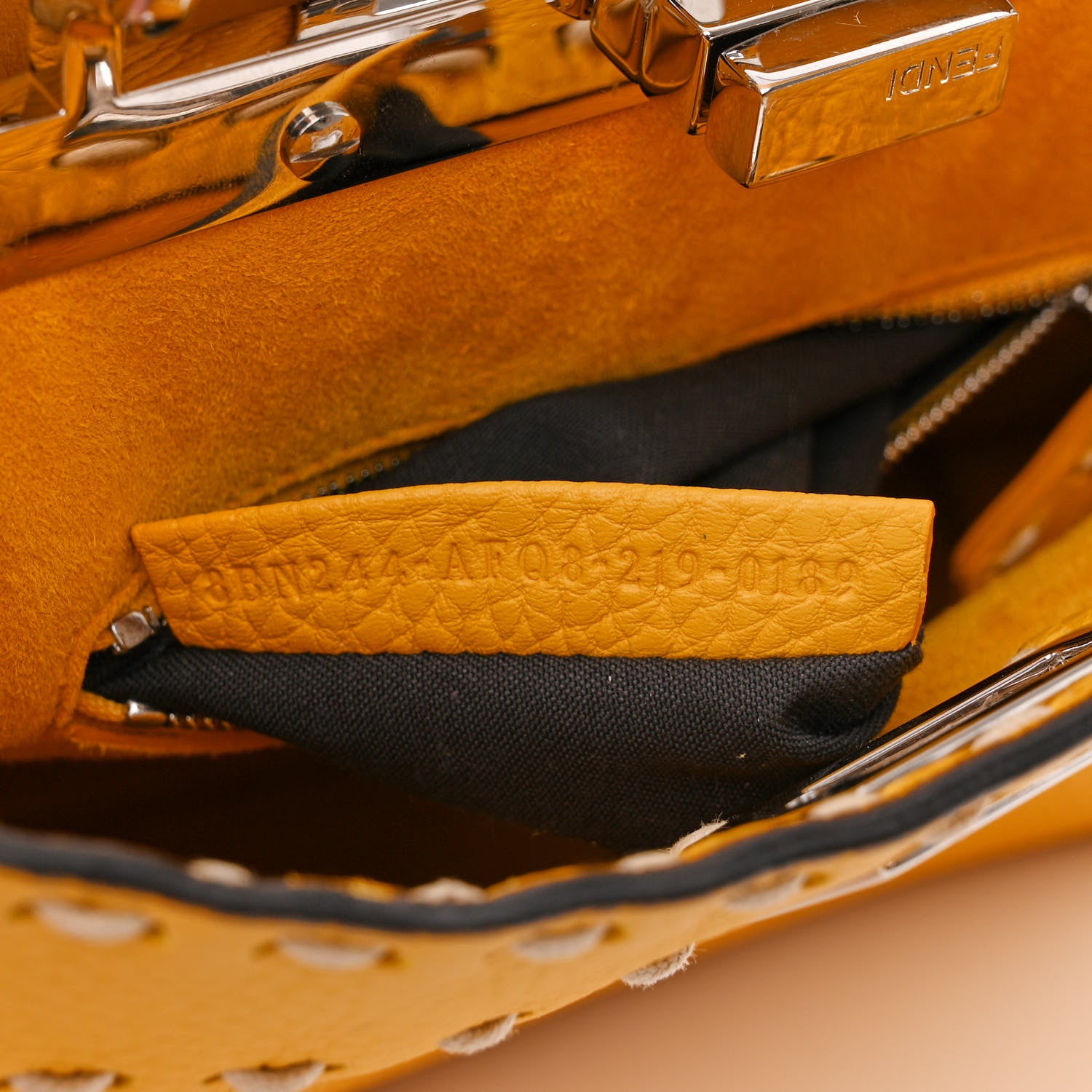 Fendi Vitello Granato Camoscio Selleria Macro Stitchings Mini Peekaboo Iconic Satchel Mimosa 8 of 11