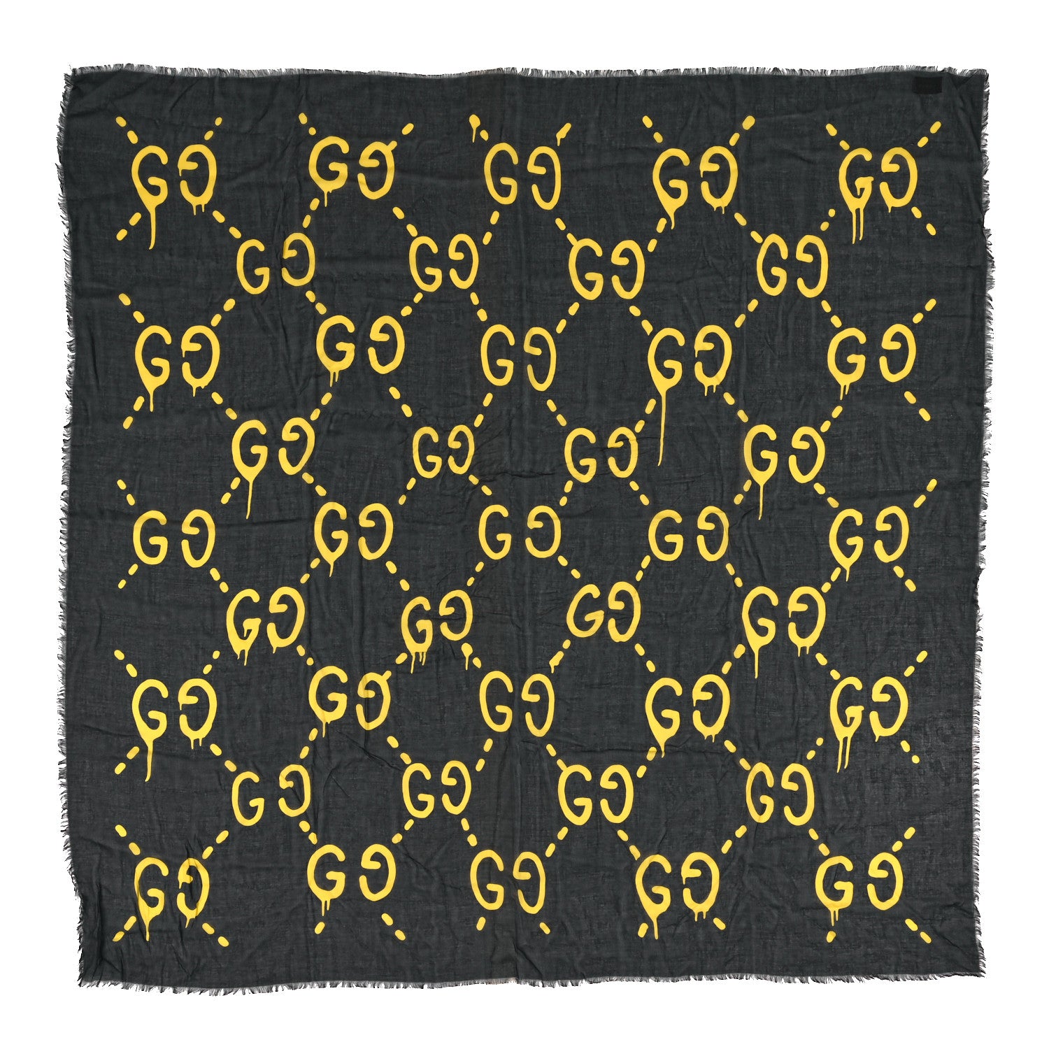 Gucci Modal Silk GG Writers Shawl Black Yellow 1 of 3