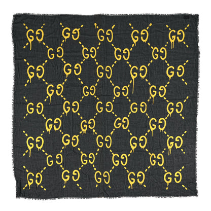 Gucci Modal Silk GG Writers Shawl Black Yellow 1 of 3