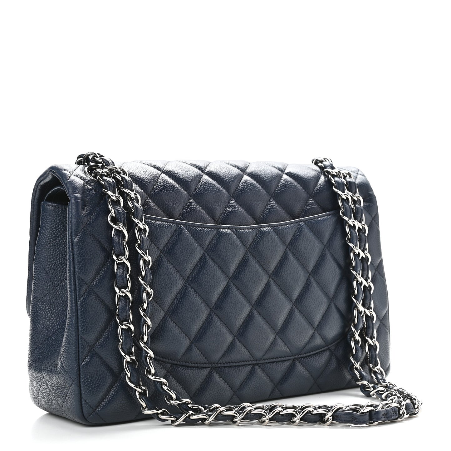 Caviar Quilted Jumbo Double Flap Navy Blue