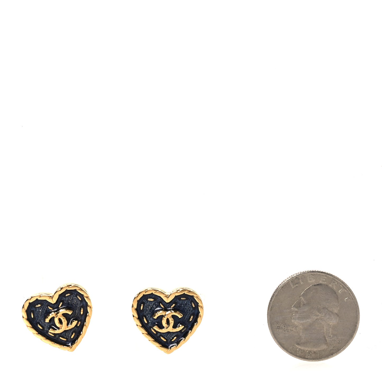 Metal Enamel CC Denim Heart Earrings Gold Blue