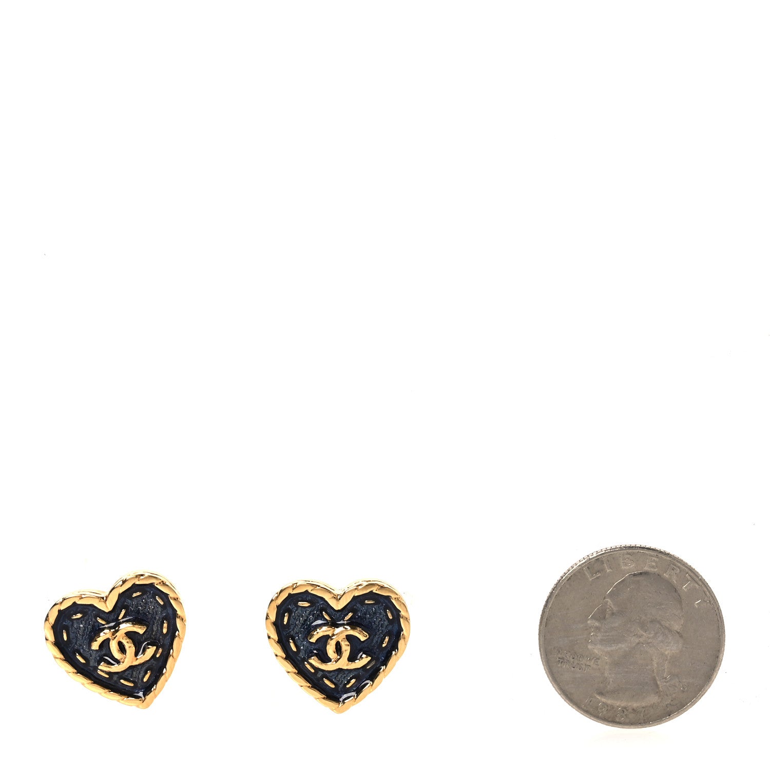 Chanel Metal Enamel CC Denim Heart Earrings Gold Blue 2 of 5
