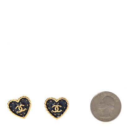 Chanel Metal Enamel CC Denim Heart Earrings Gold Blue 2 of 5