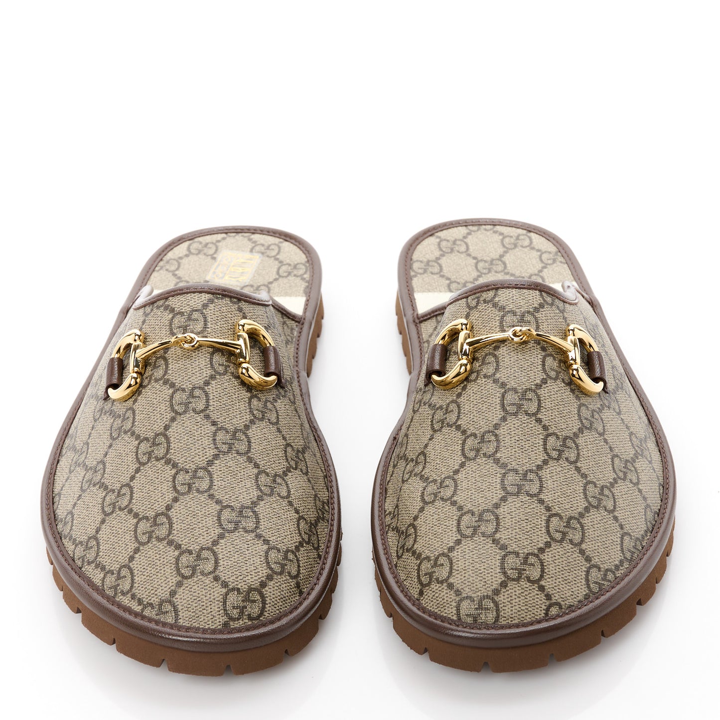 GG Supreme Monogram Granada Kid Mens Horsebit Lug Sole Mules 8 Beige Ebony New Acero