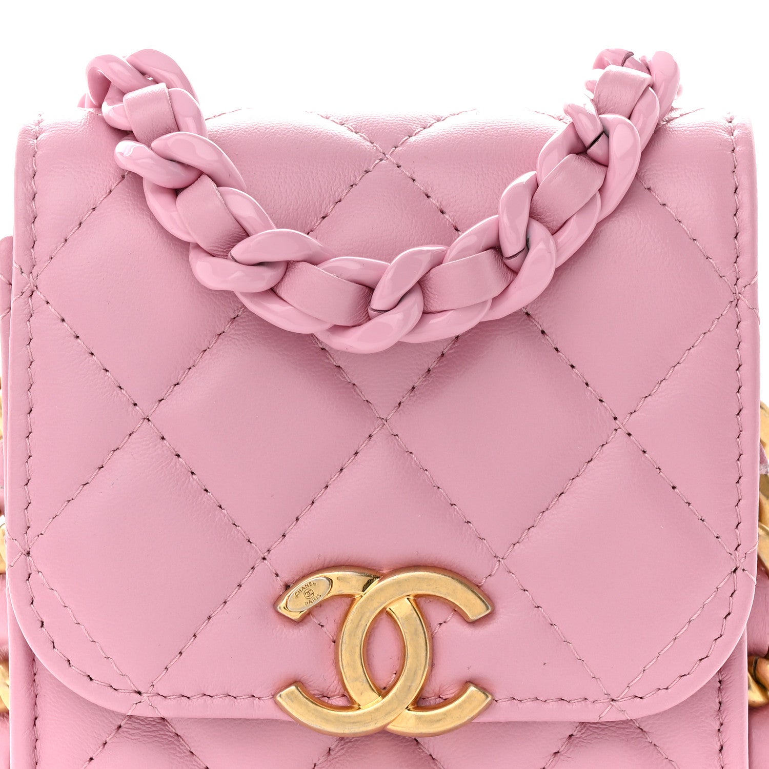 Chanel Lambskin Quilted Lacquered Chain Phone Holder With Chain Dark Pink 10 of 13