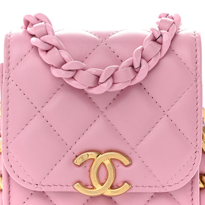 Chanel Lambskin Quilted Lacquered Chain Phone Holder With Chain Dark Pink 10 of 13