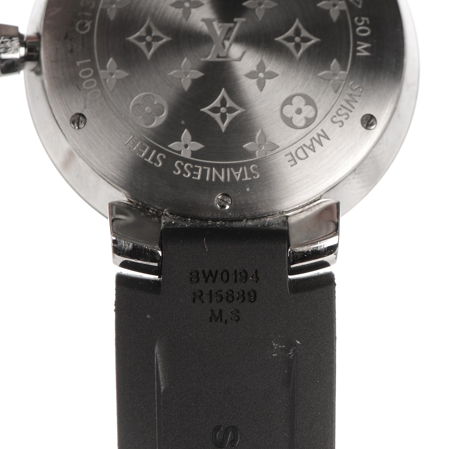 Louis Vuitton Stainless Steel Rubber Diamond 33mm Tambour Slim Quartz Watch 4 of 9