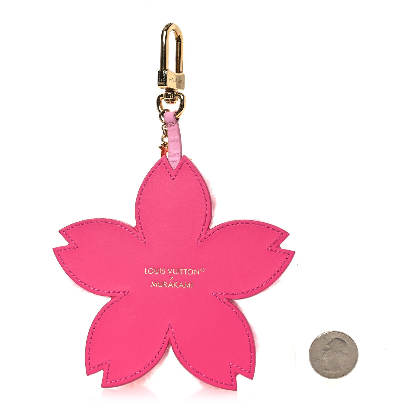 LV X TM Faux Fur Cherry Blossom Bag Charm Pink