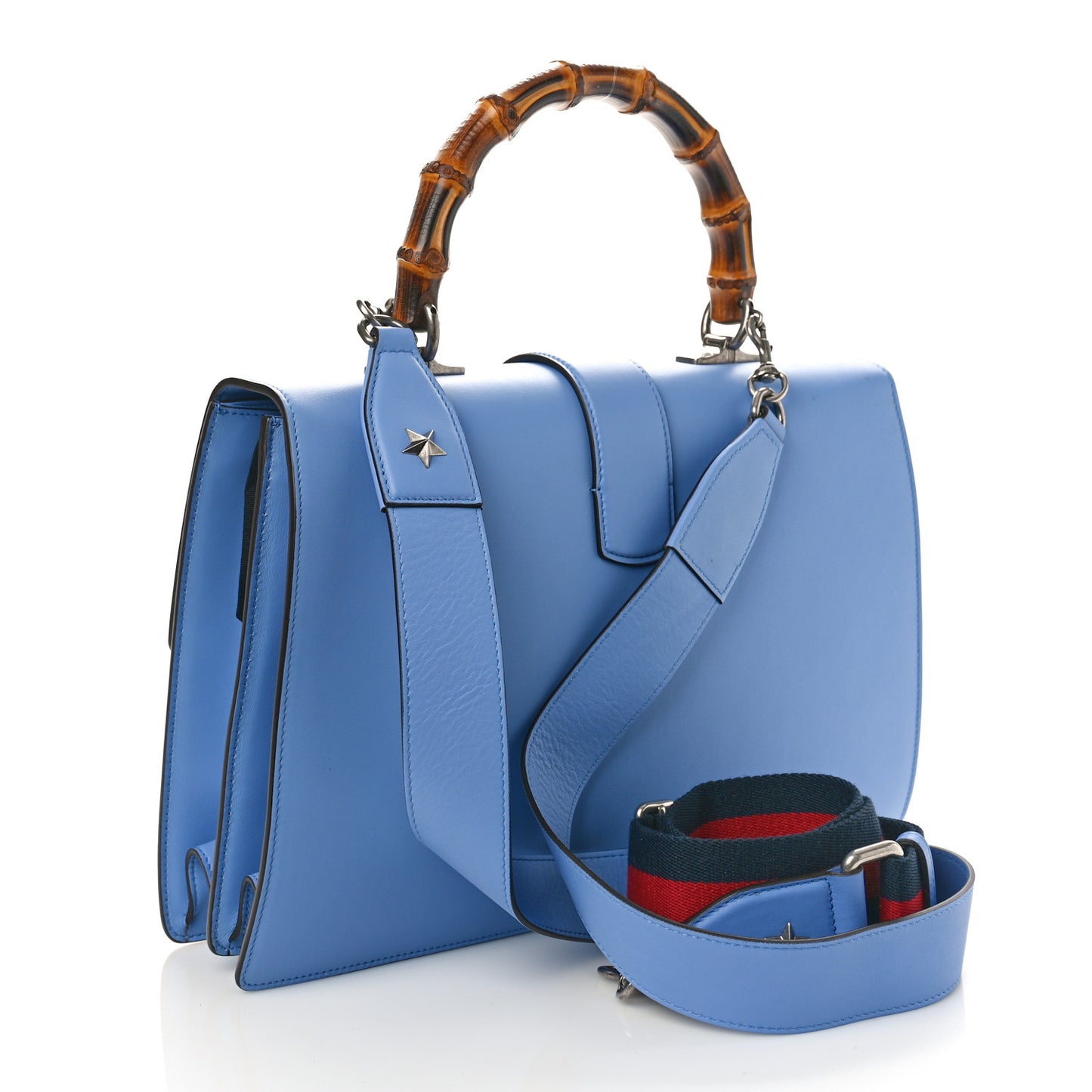 Moon Calfskin Web Large Dionysus Bamboo Top Handle Bag Clear Sky Blue