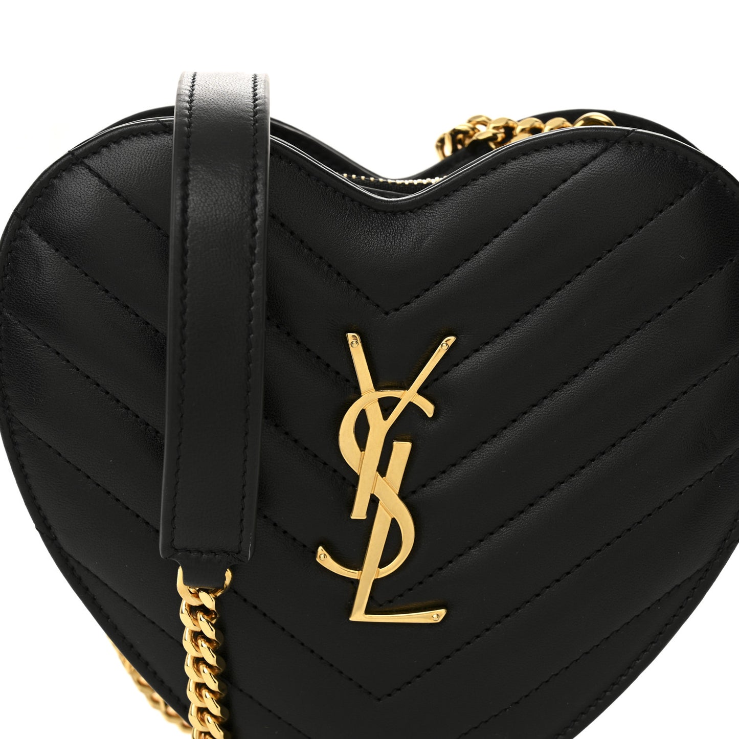 Lambskin Matelasse Chevron Monogram Small Love Heart Chain Bag Black