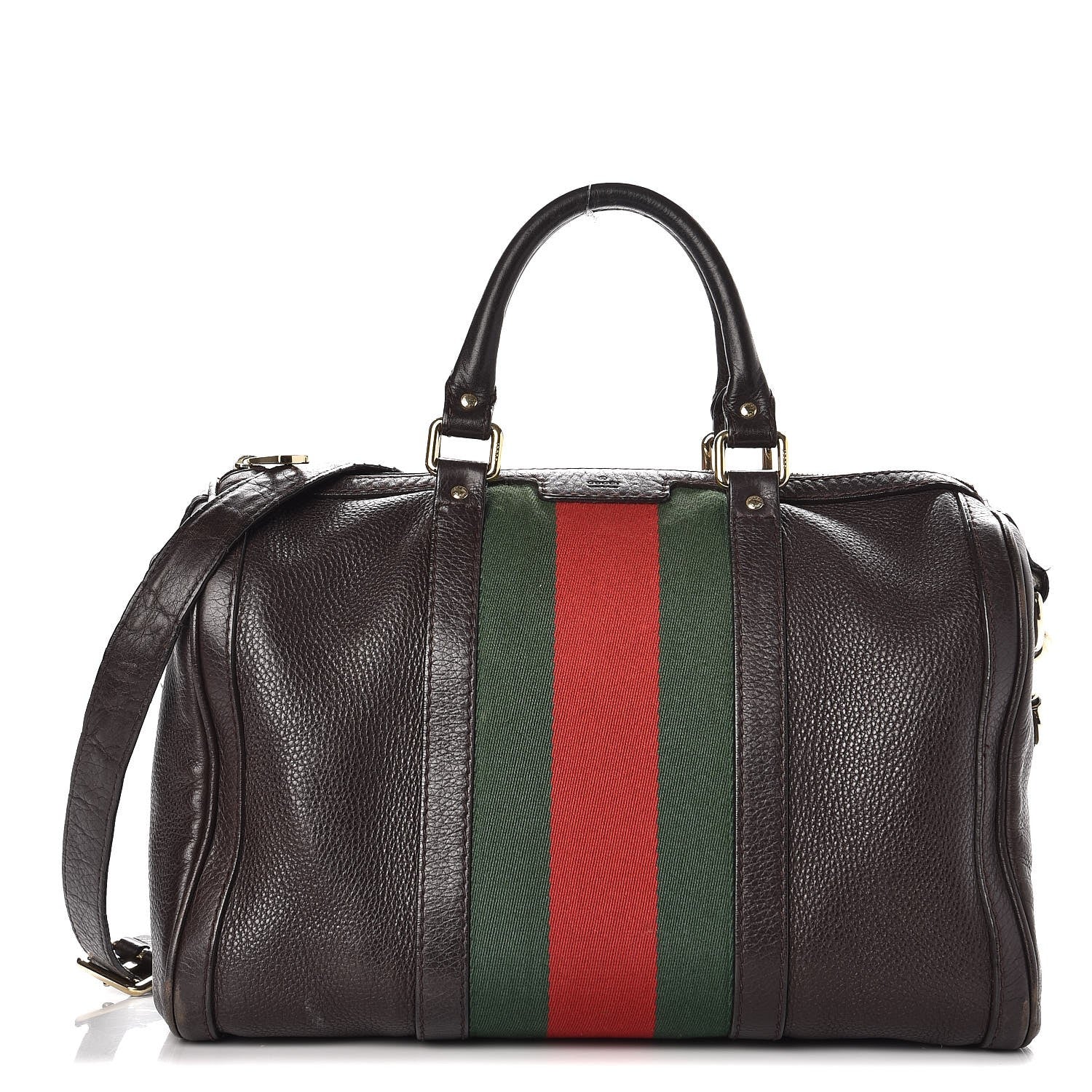 Gucci Calfskin Vintage Web Medium Boston Dark Brown 1 of 18