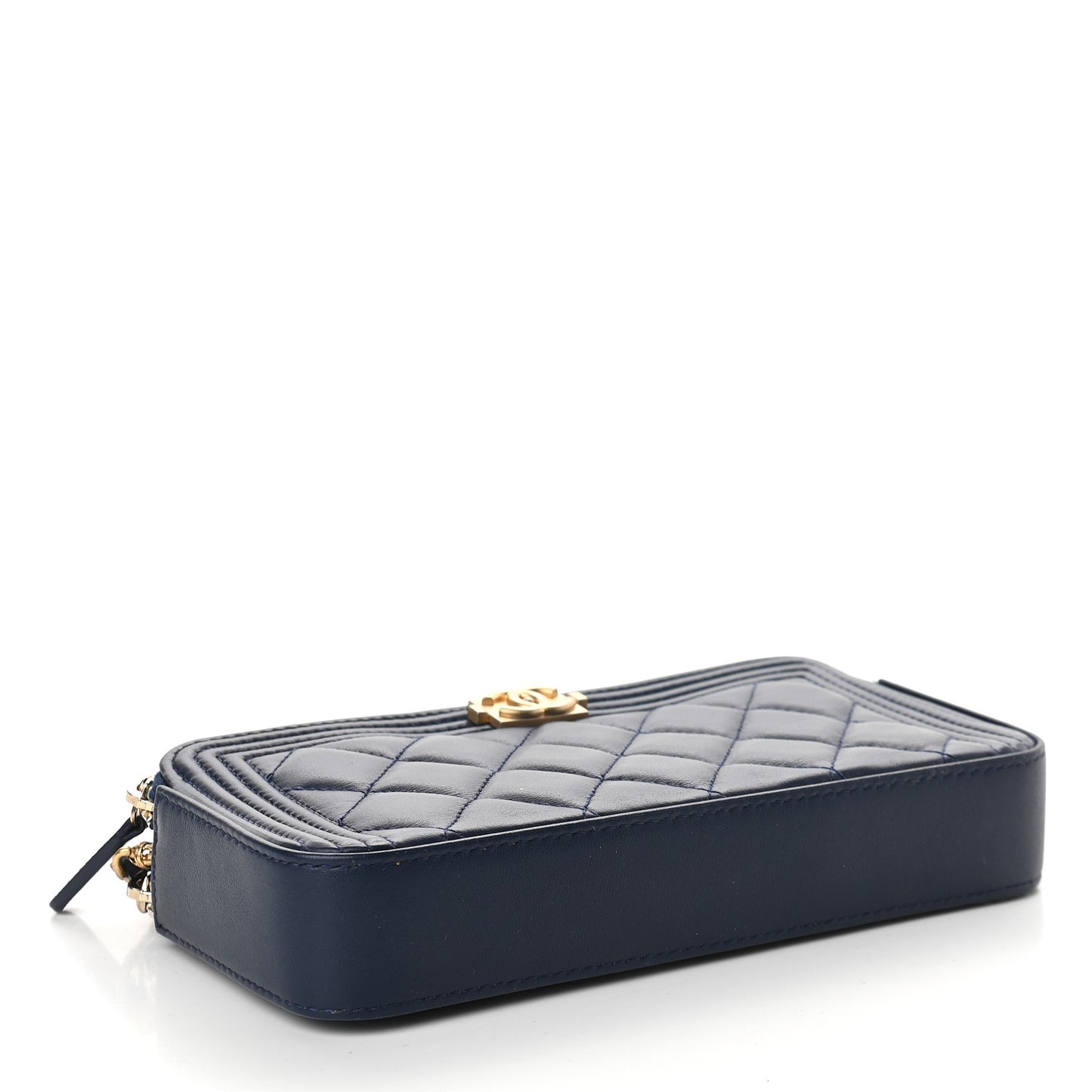 Lambskin Quilted Small Boy Clutch With Chain Navy