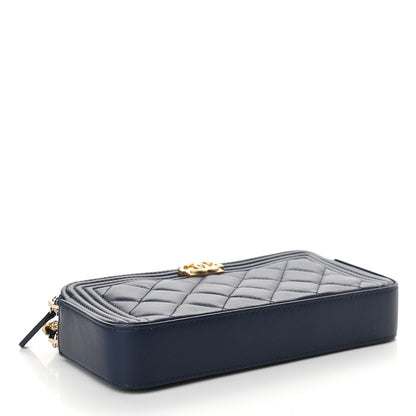 Chanel Lambskin Quilted Small Boy Clutch With Chain Navy 3 of 9