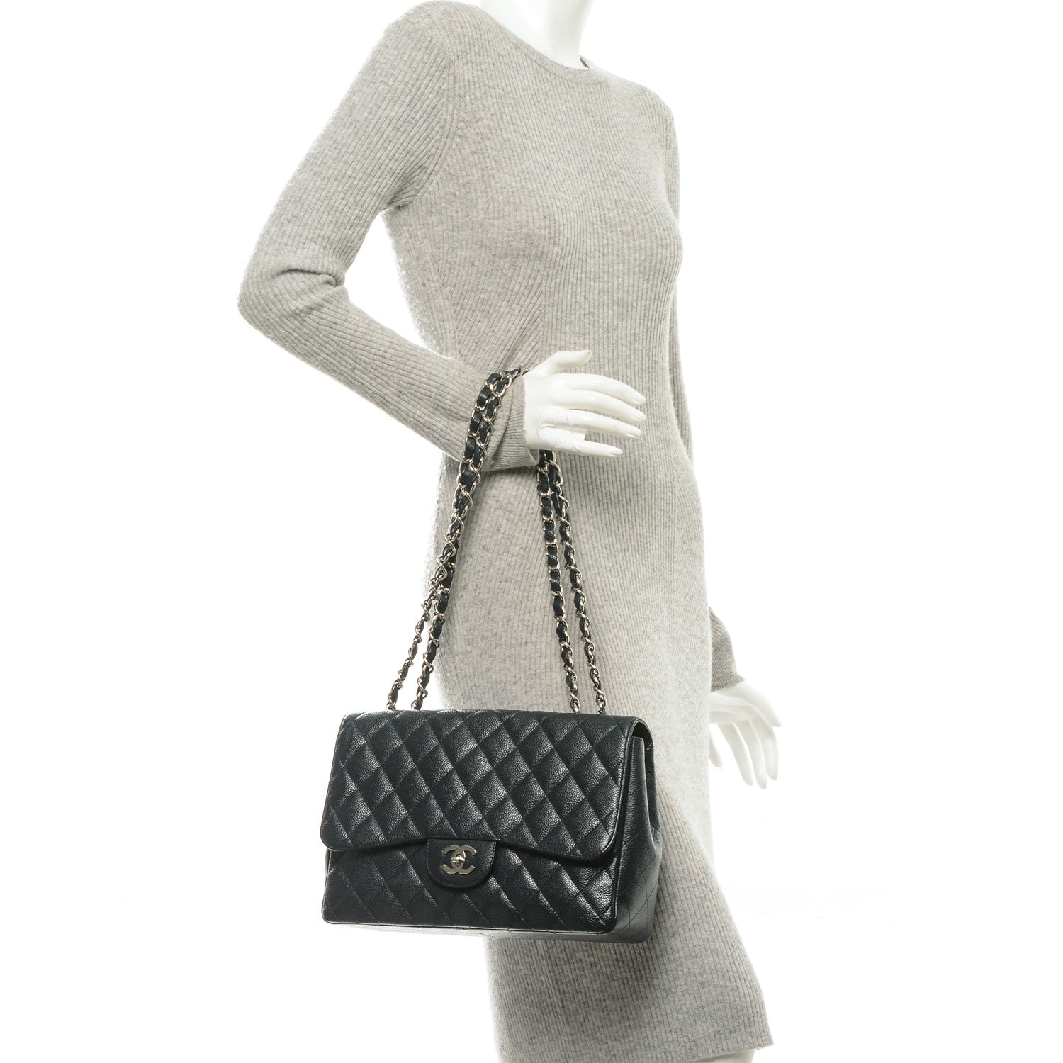 Chanel Caviar Jumbo Single Flap Navy Blue 2 of 8