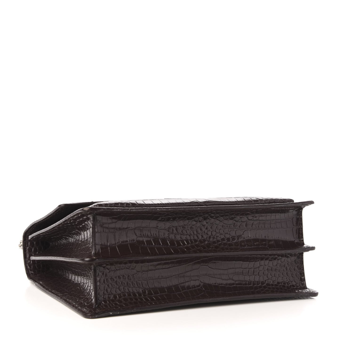 Calfskin Crocodile Embossed Medium Monogram Sunset Brown