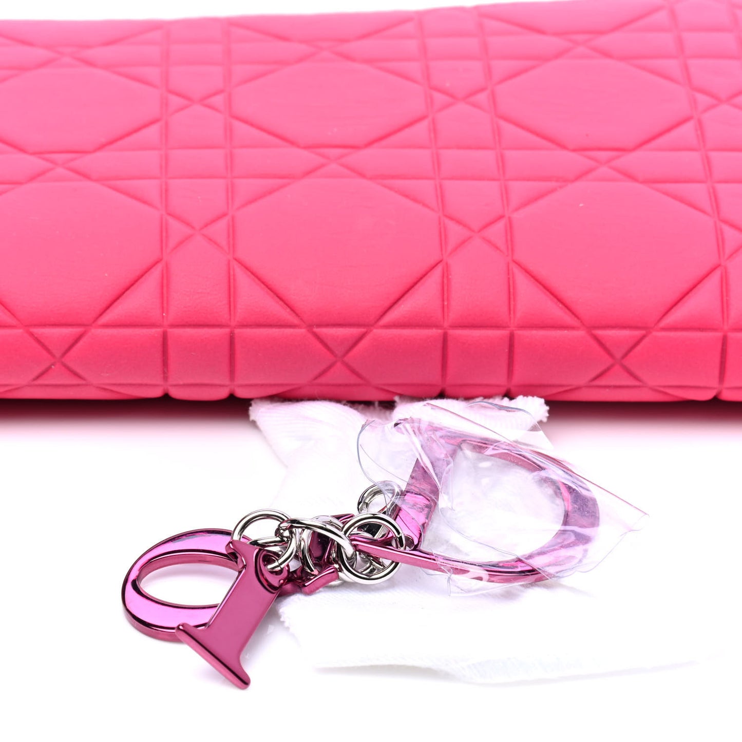 Lambskin Cannage Lady Dior Zip Wallet Fuchsia