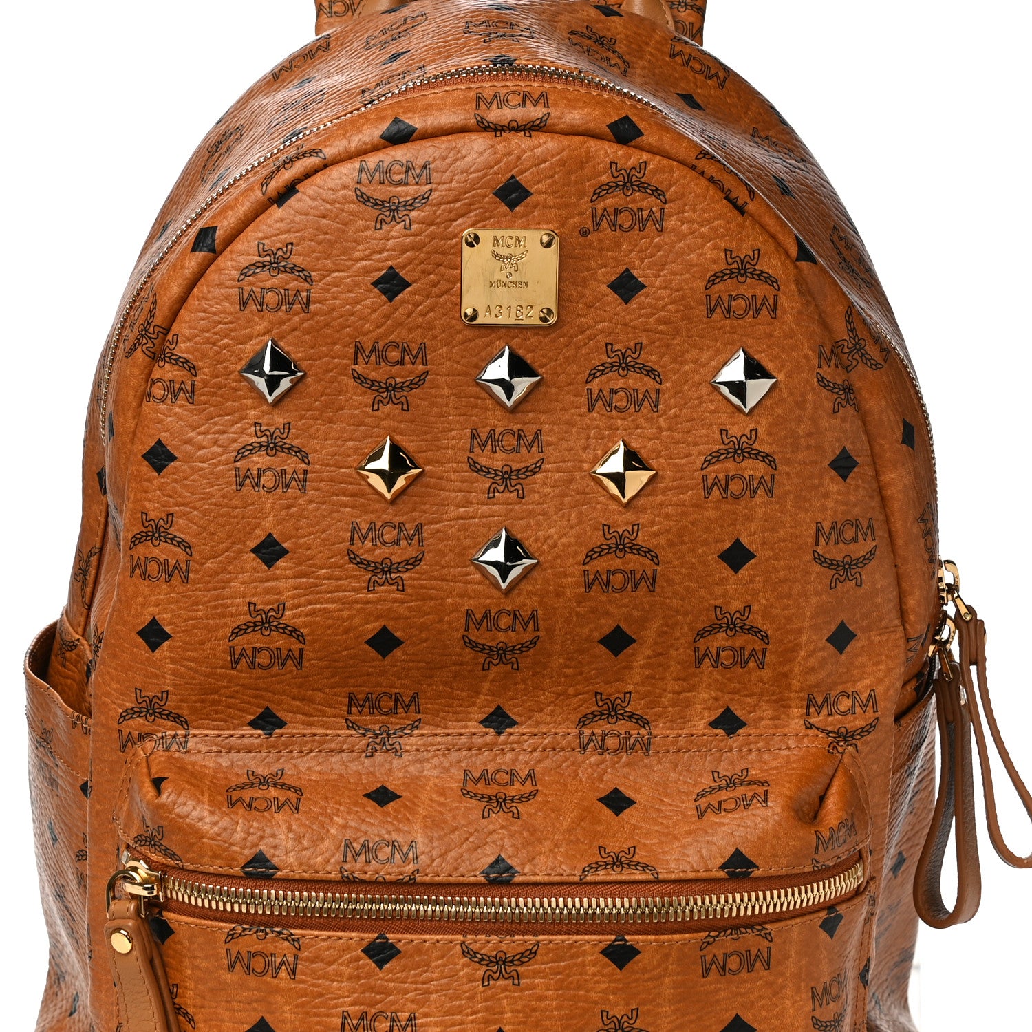 MCM Visetos Medium Sprinkle Stud Stark Backpack Cognac 12 of 25